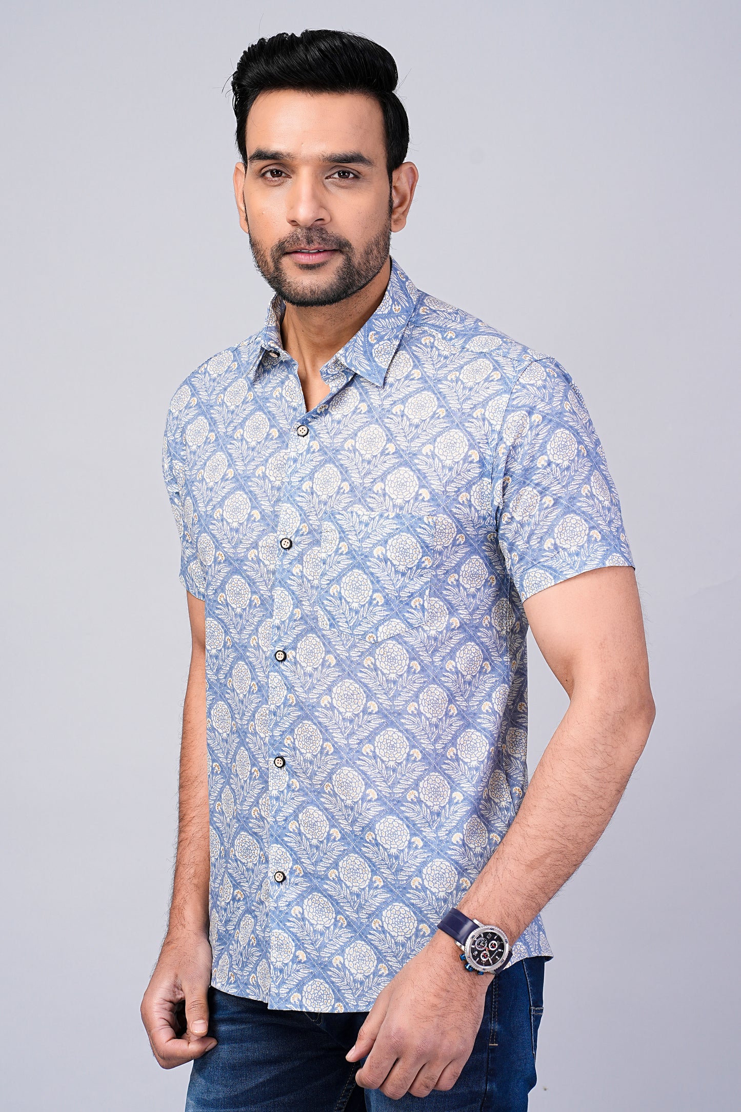 Men's Ethnic Floral Printed Half-Sleeves shirts