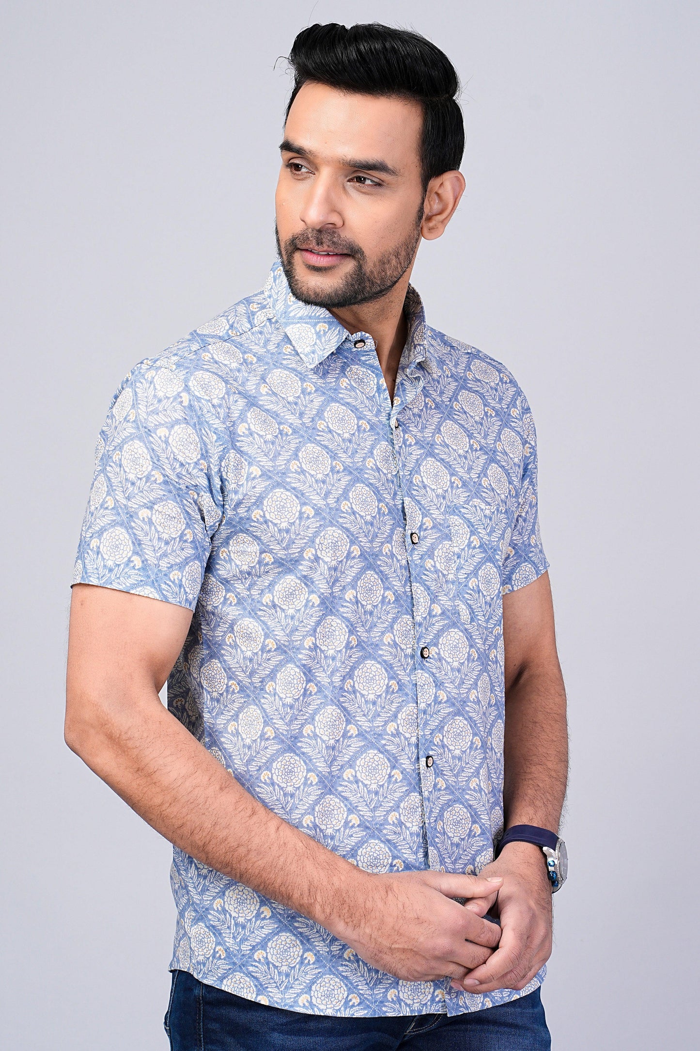 Men's Ethnic Floral Printed Half-Sleeves shirts