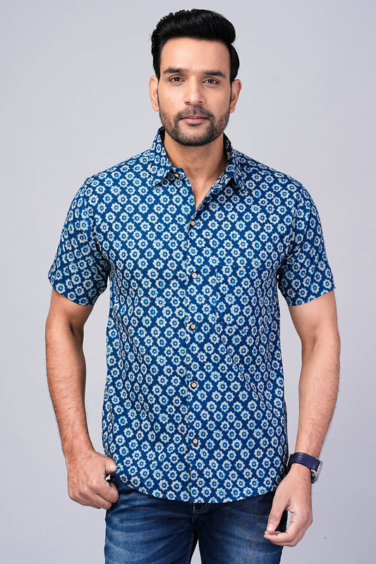Men's Ethnic Indigo Printed Half-Sleeves shirts