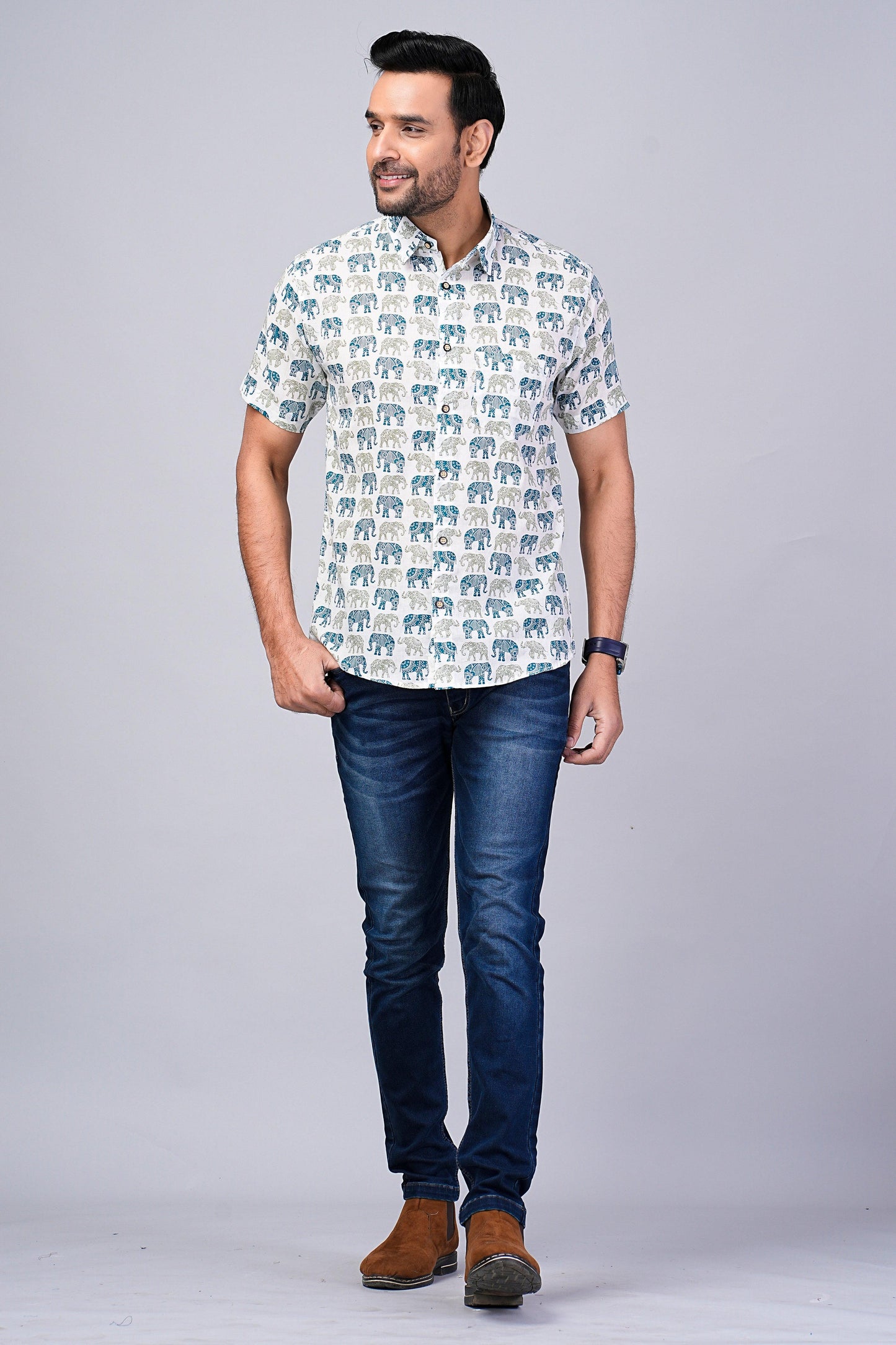 Men's Elephant Printed Half-Sleeves shirts
