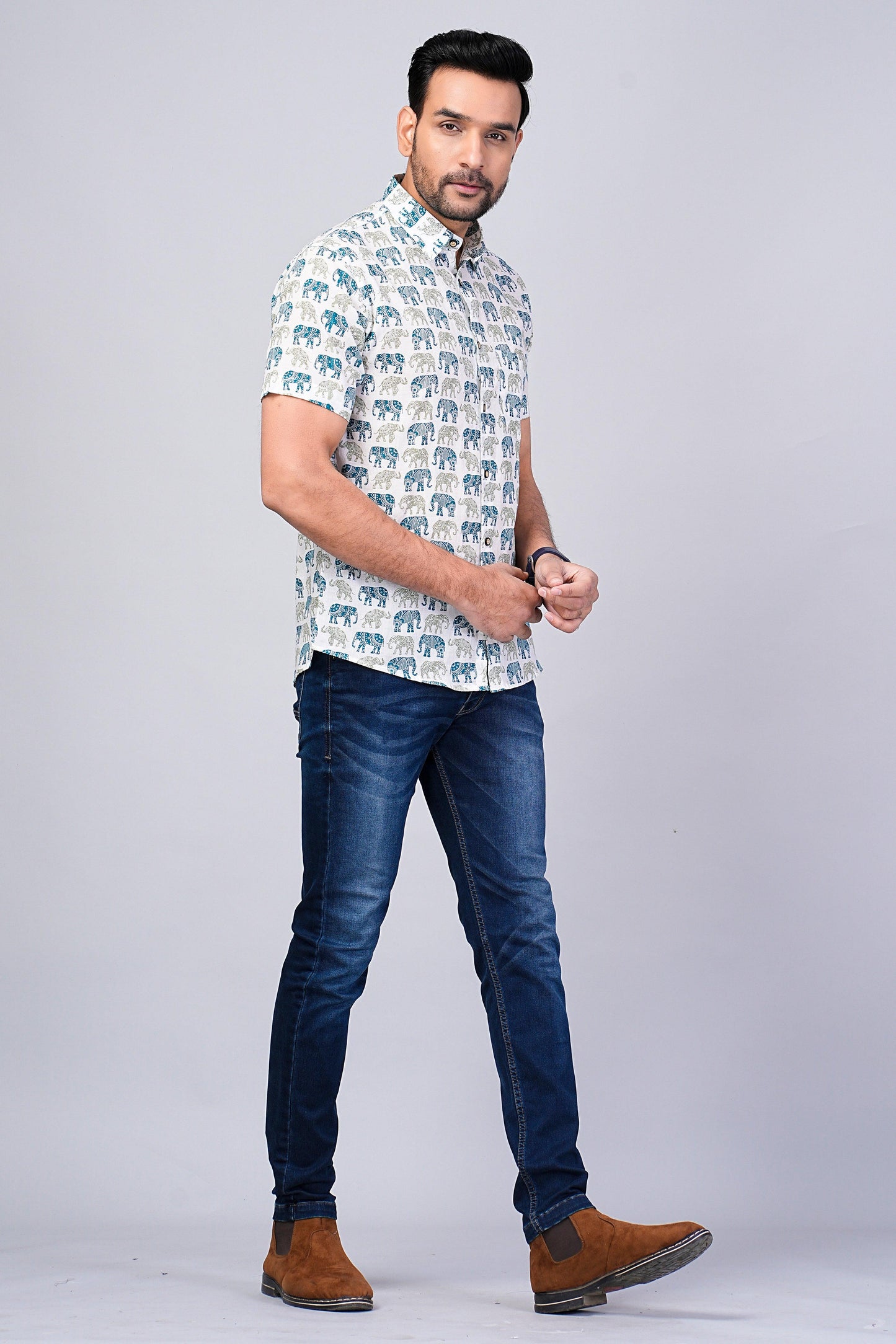 Men's Elephant Printed Half-Sleeves shirts