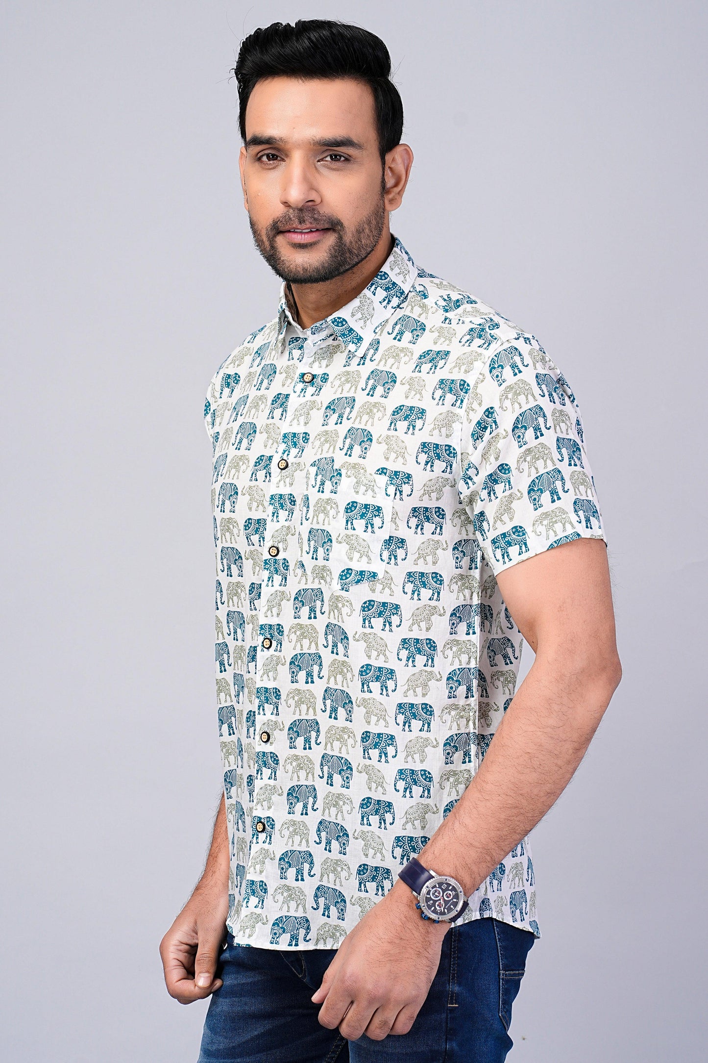 Men's Elephant Printed Half-Sleeves shirts