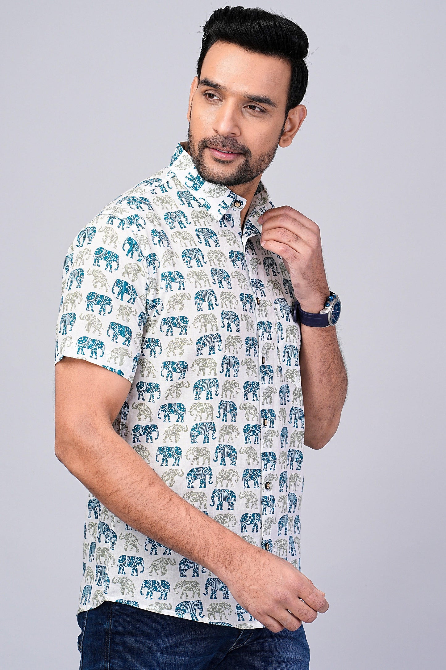 Men's Elephant Printed Half-Sleeves shirts