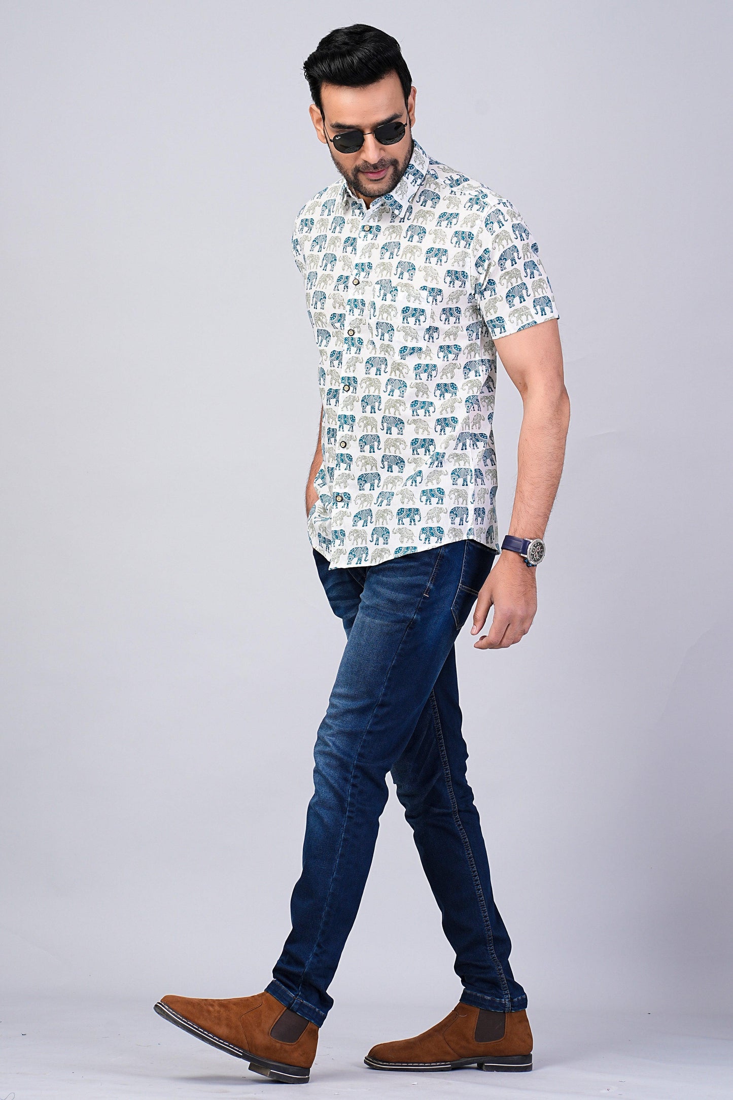 Men's Elephant Printed Half-Sleeves shirts
