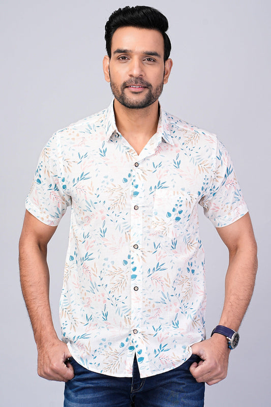 Men's Ethnic Leaf Printed Half-Sleeves shirts