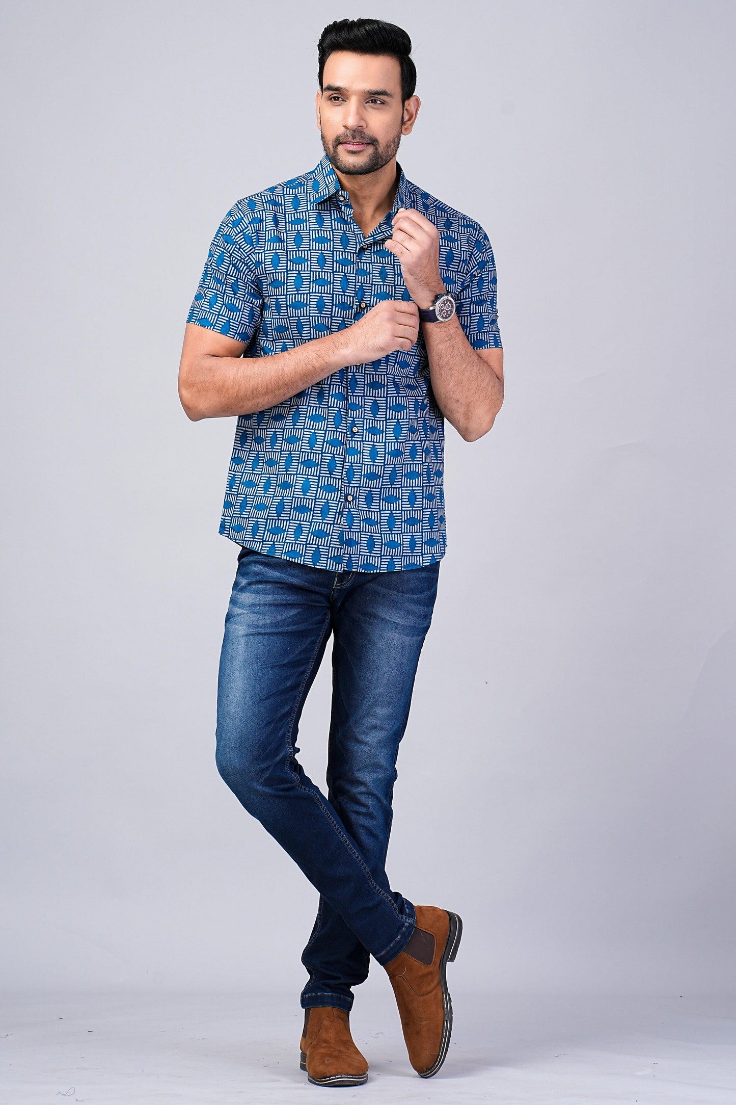 Men's Indigo Printed Half-Sleeves shirts