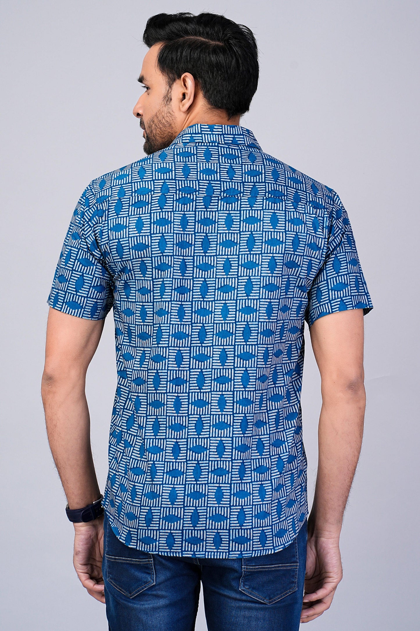 Men's Indigo Printed Half-Sleeves shirts