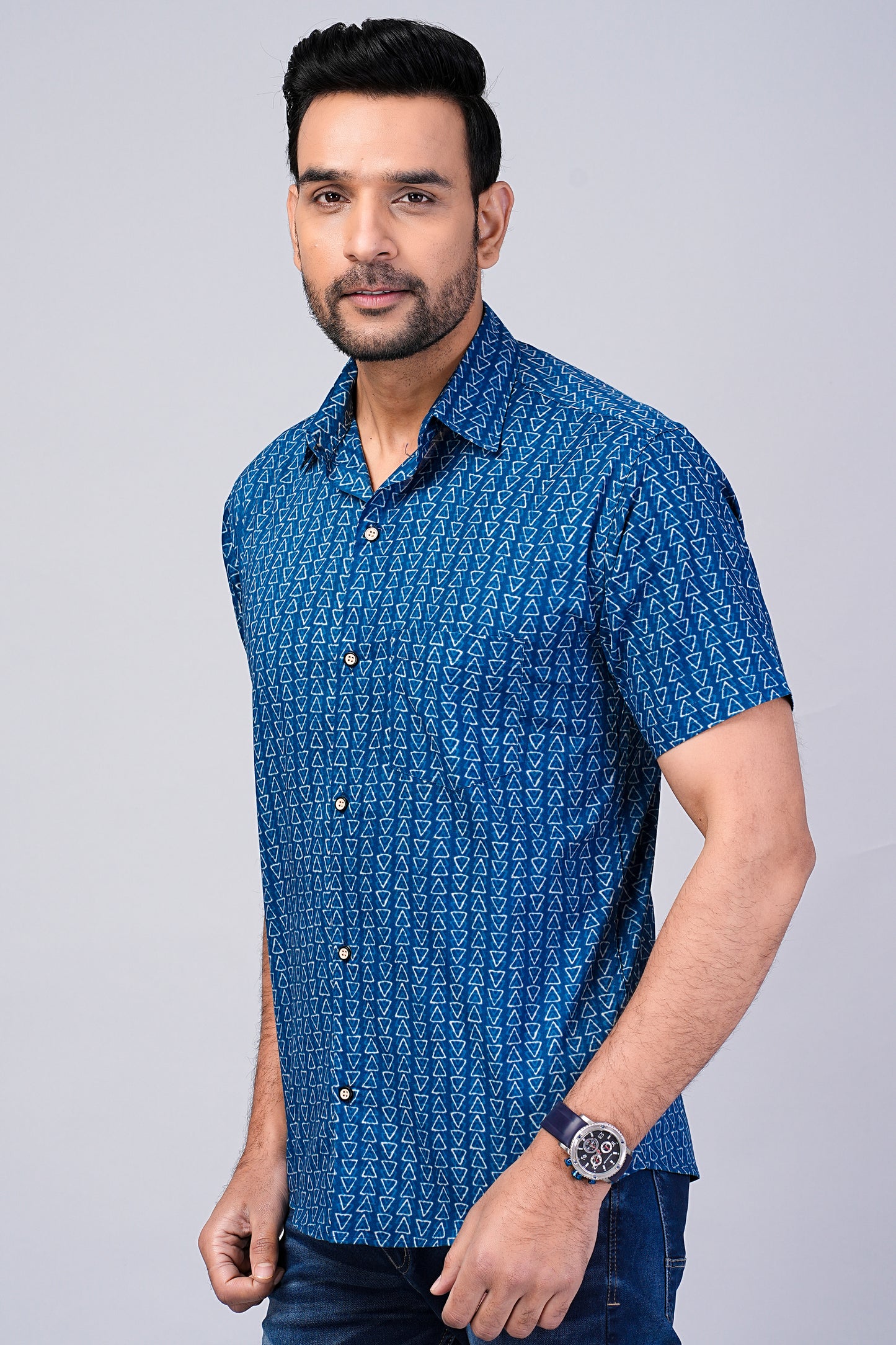 Men's Indigo Printed Half-Sleeves shirts
