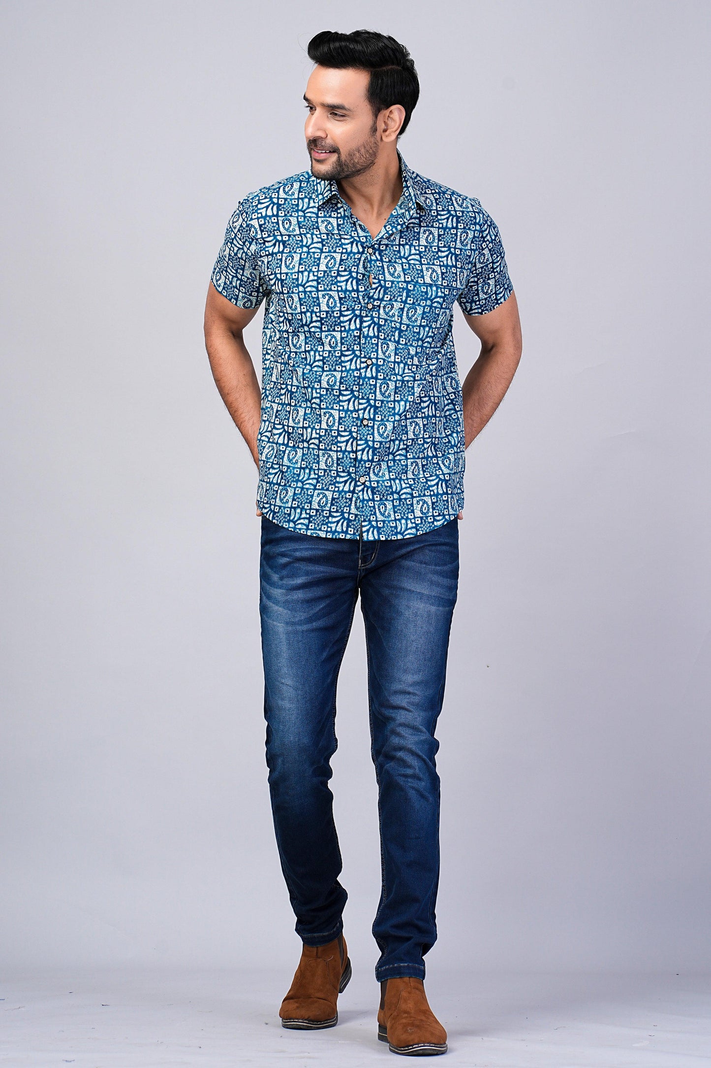 Men's Indigo Printed Half-Sleeves shirts