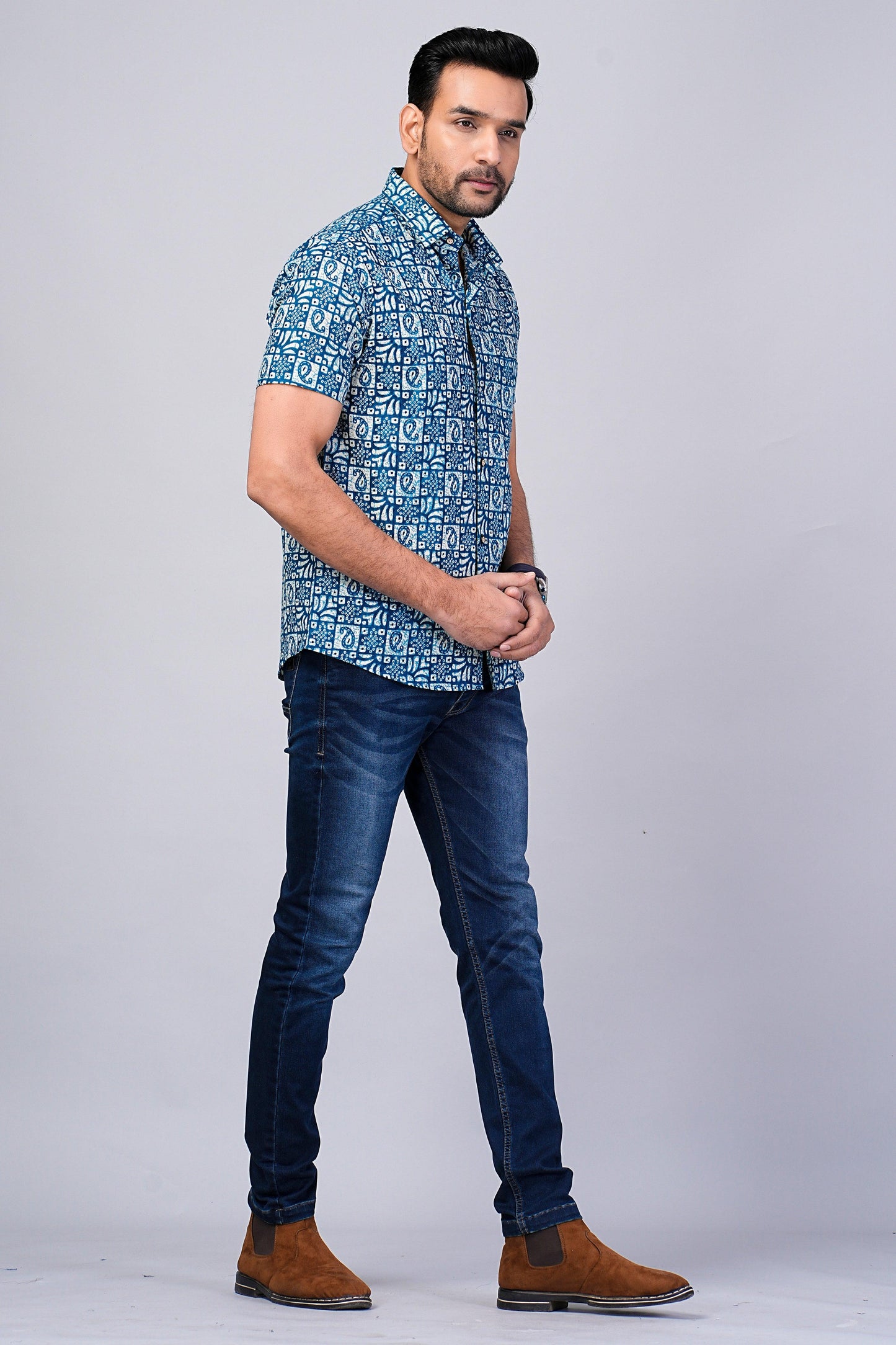 Men's Indigo Printed Half-Sleeves shirts