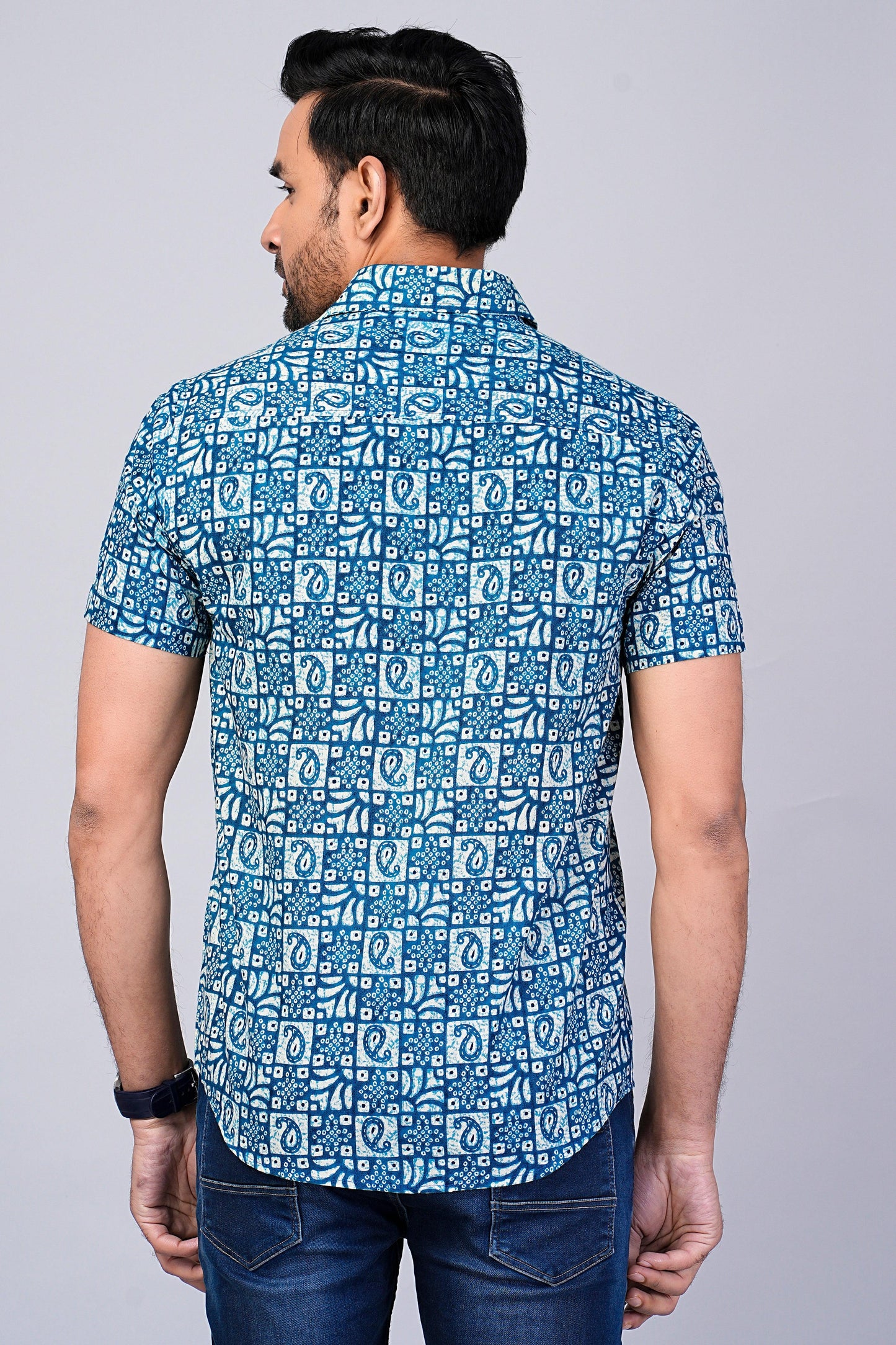 Men's Indigo Printed Half-Sleeves shirts