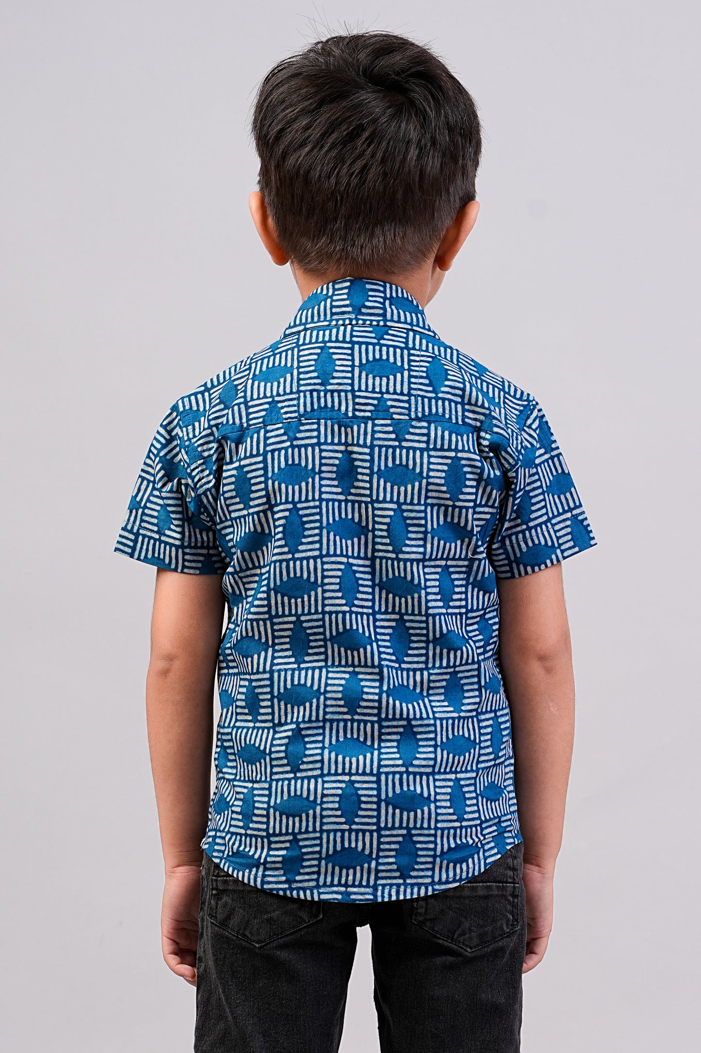 Boy's Indigo Floral Printed Half-Sleeves Shirts