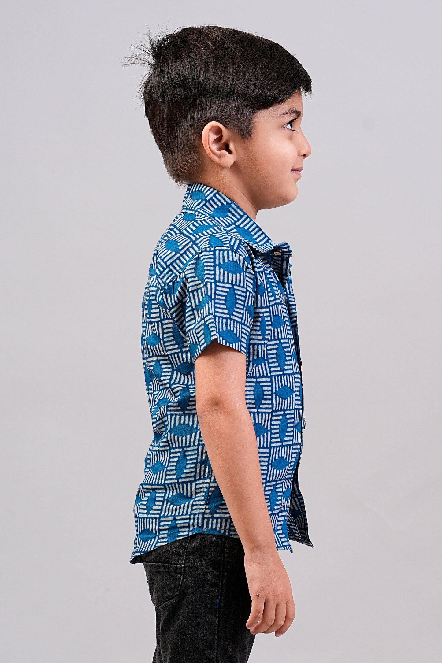 Boy's Indigo Floral Printed Half-Sleeves Shirts