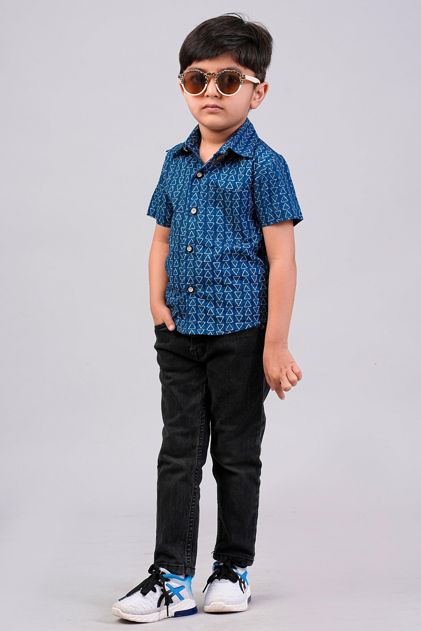 Boy's Indigo Printed Half-Sleeves Shirts