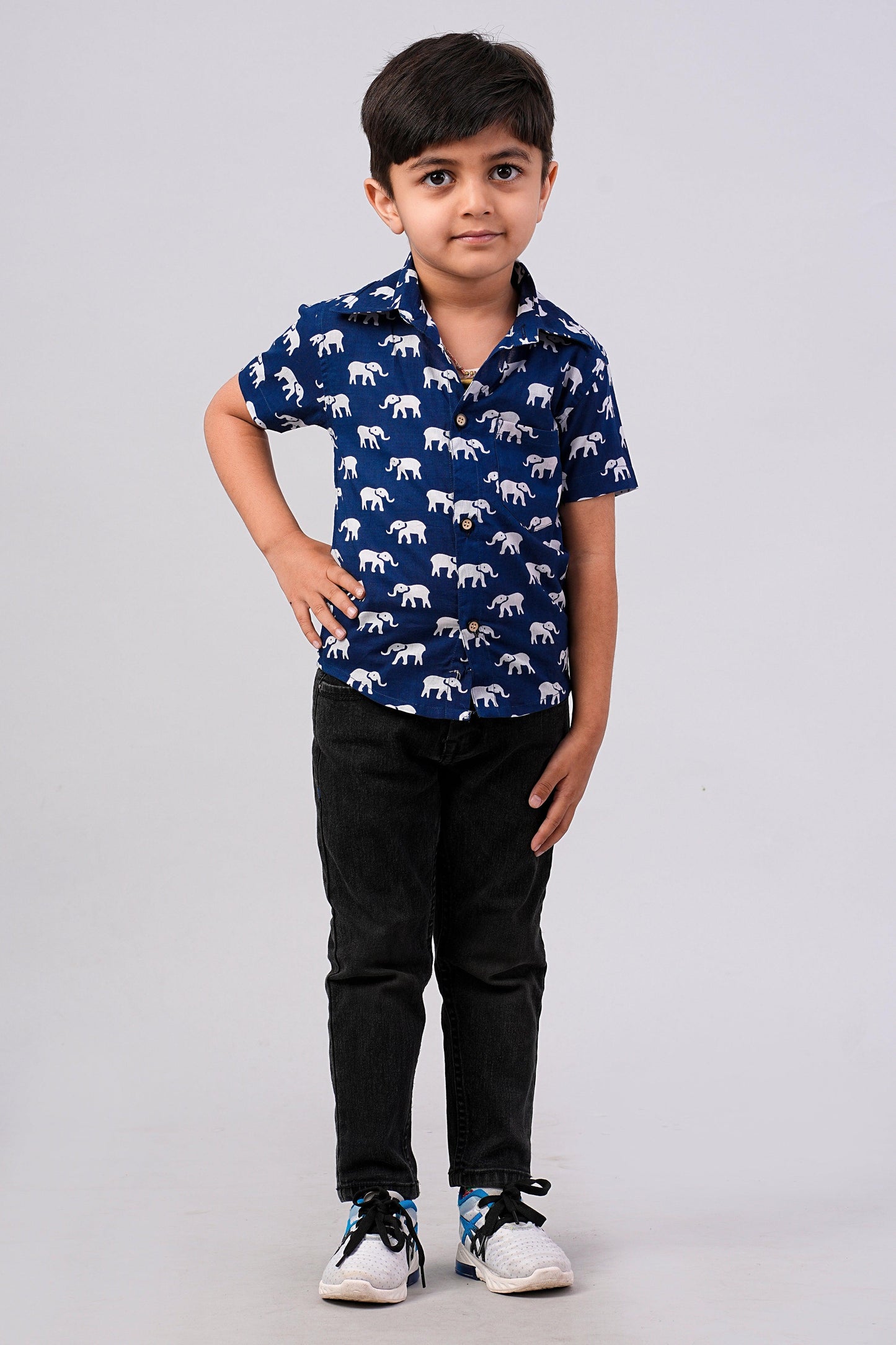 Boy's Elephant Printed Half-Sleeves Shirts