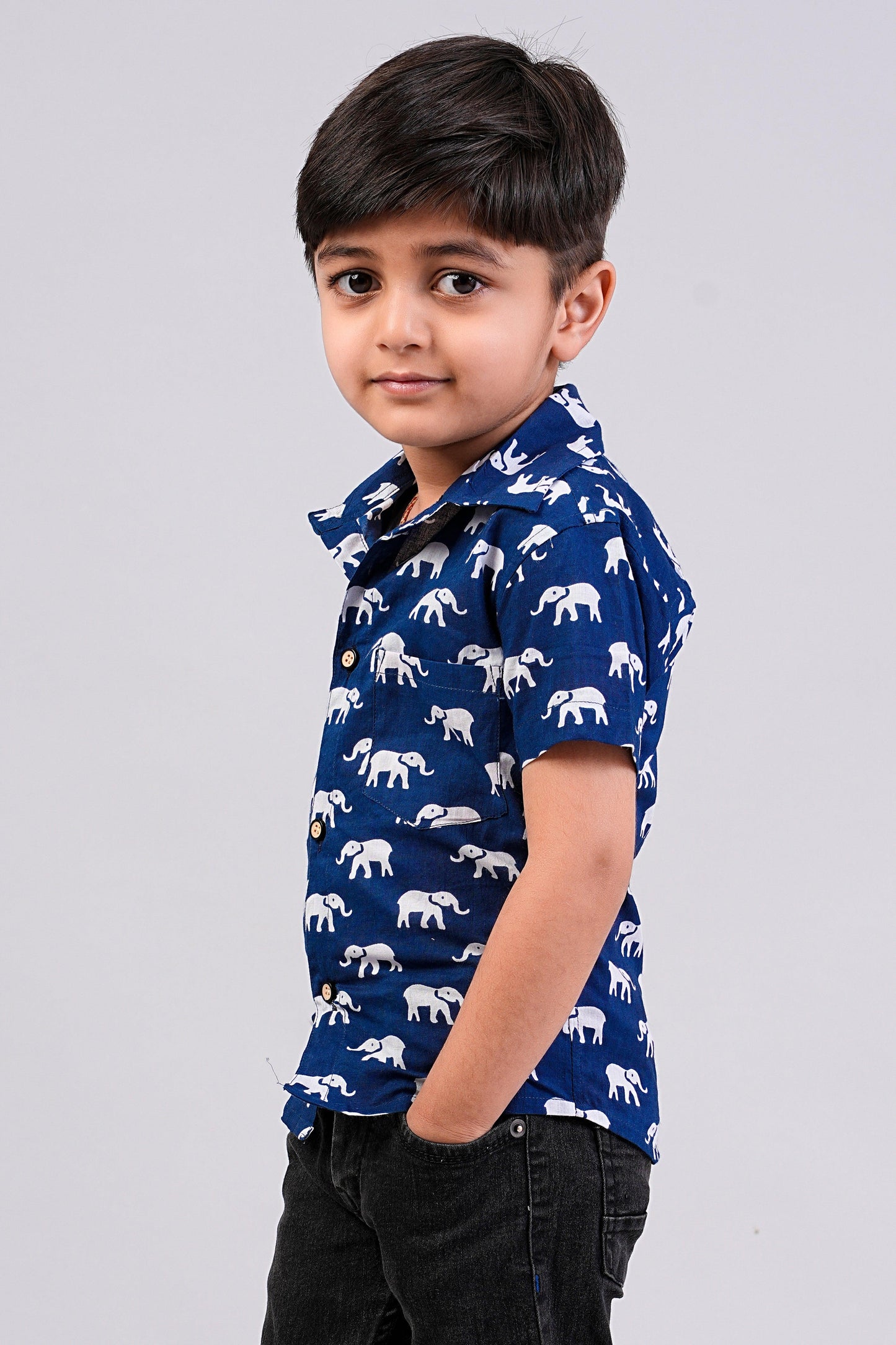 Boy's Elephant Printed Half-Sleeves Shirts