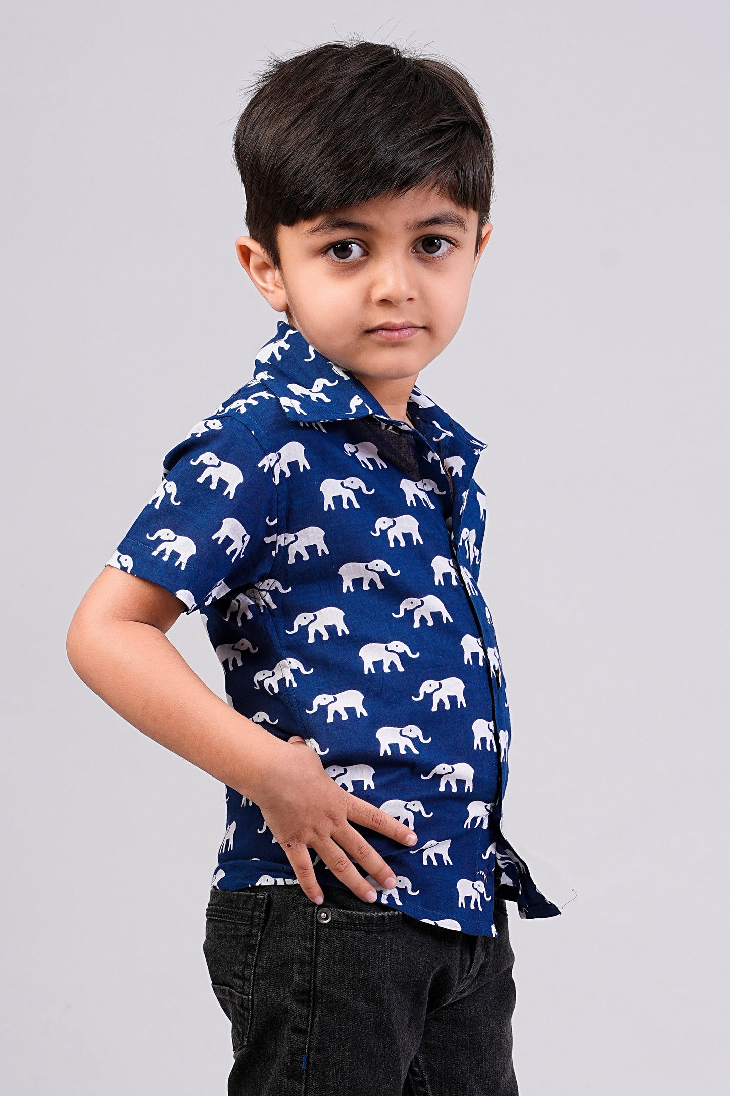 Boy's Elephant Printed Half-Sleeves Shirts