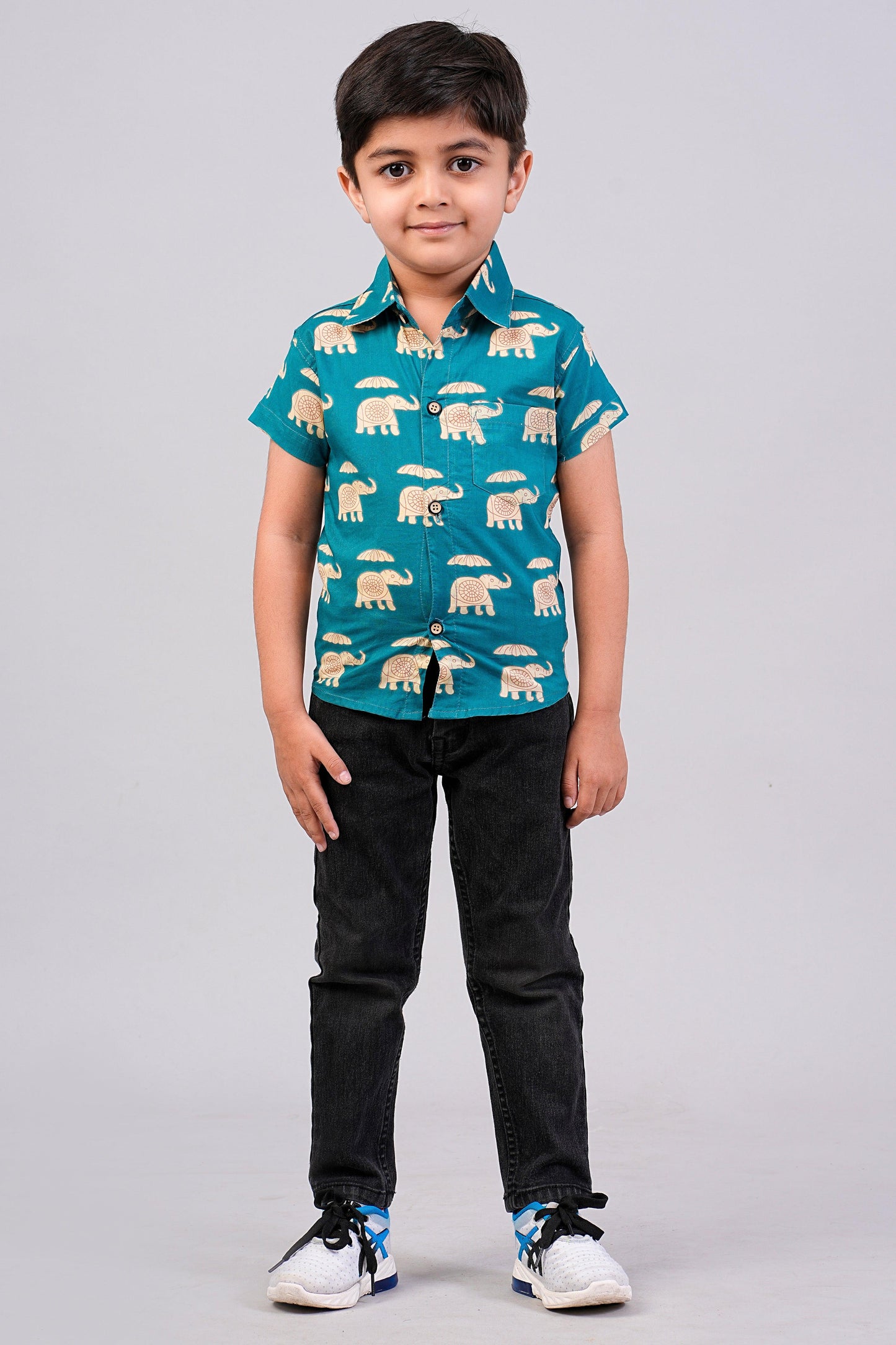 Boy's Elephant Printed Half-Sleeves Shirts