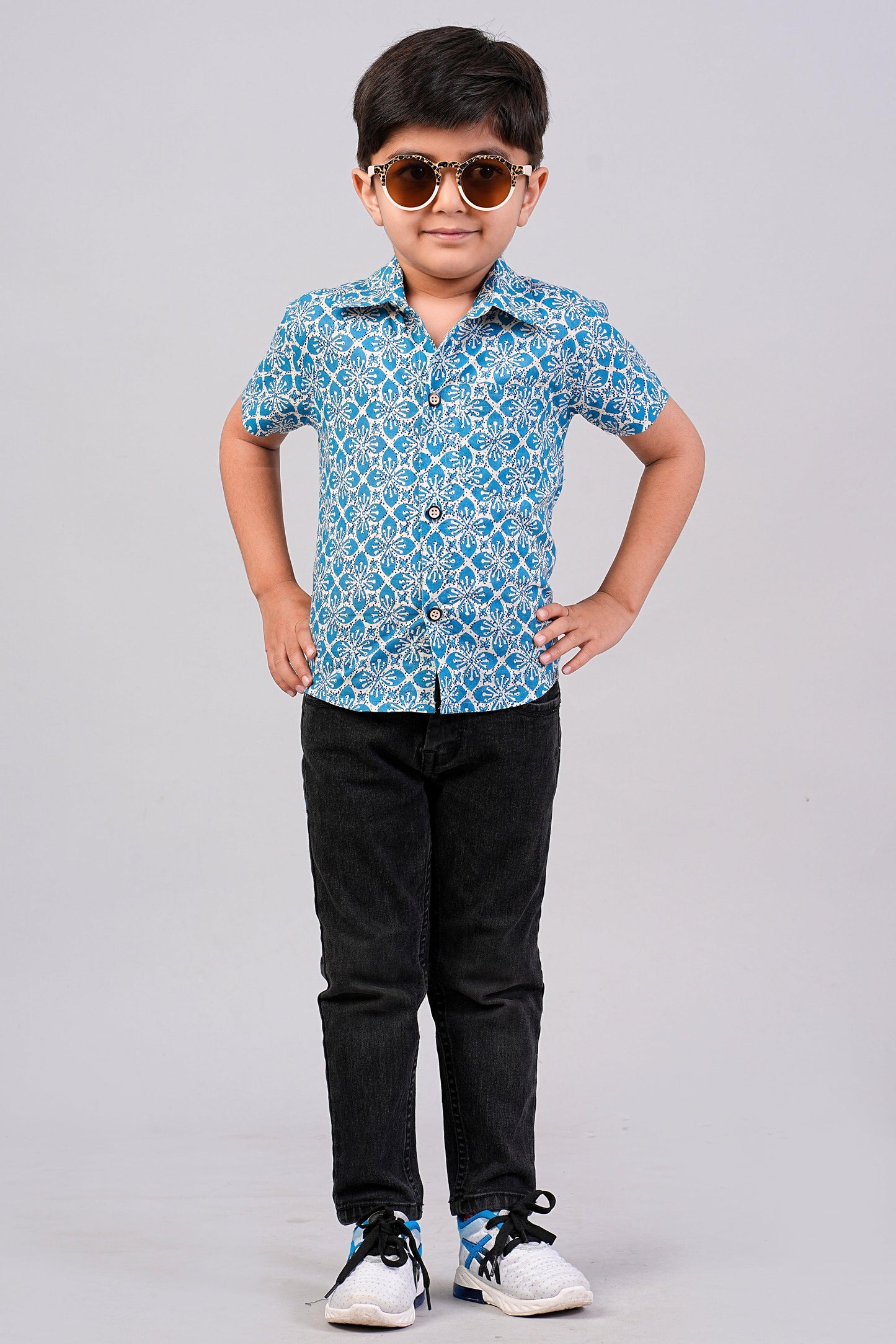 Boy's Geometry Printed Half-Sleeves Shirts