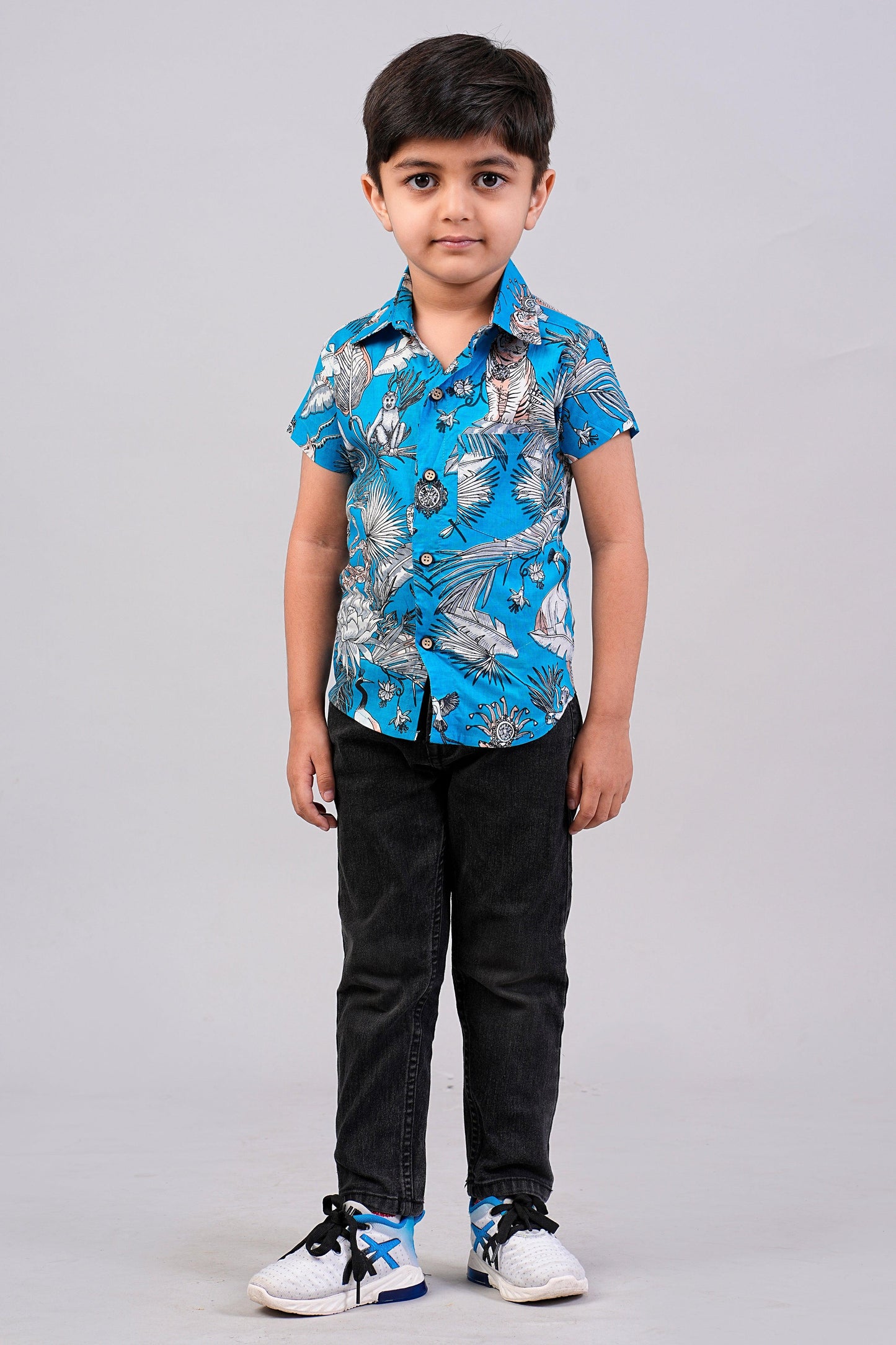 Boy's Ethnic Jungle Printed Half-Sleeves Shirts