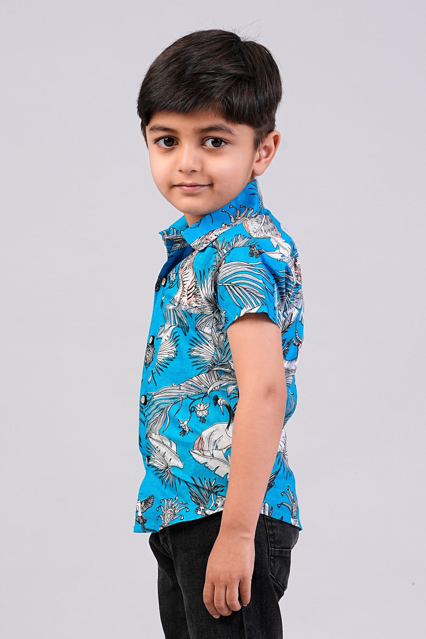Boy's Ethnic Jungle Printed Half-Sleeves Shirts