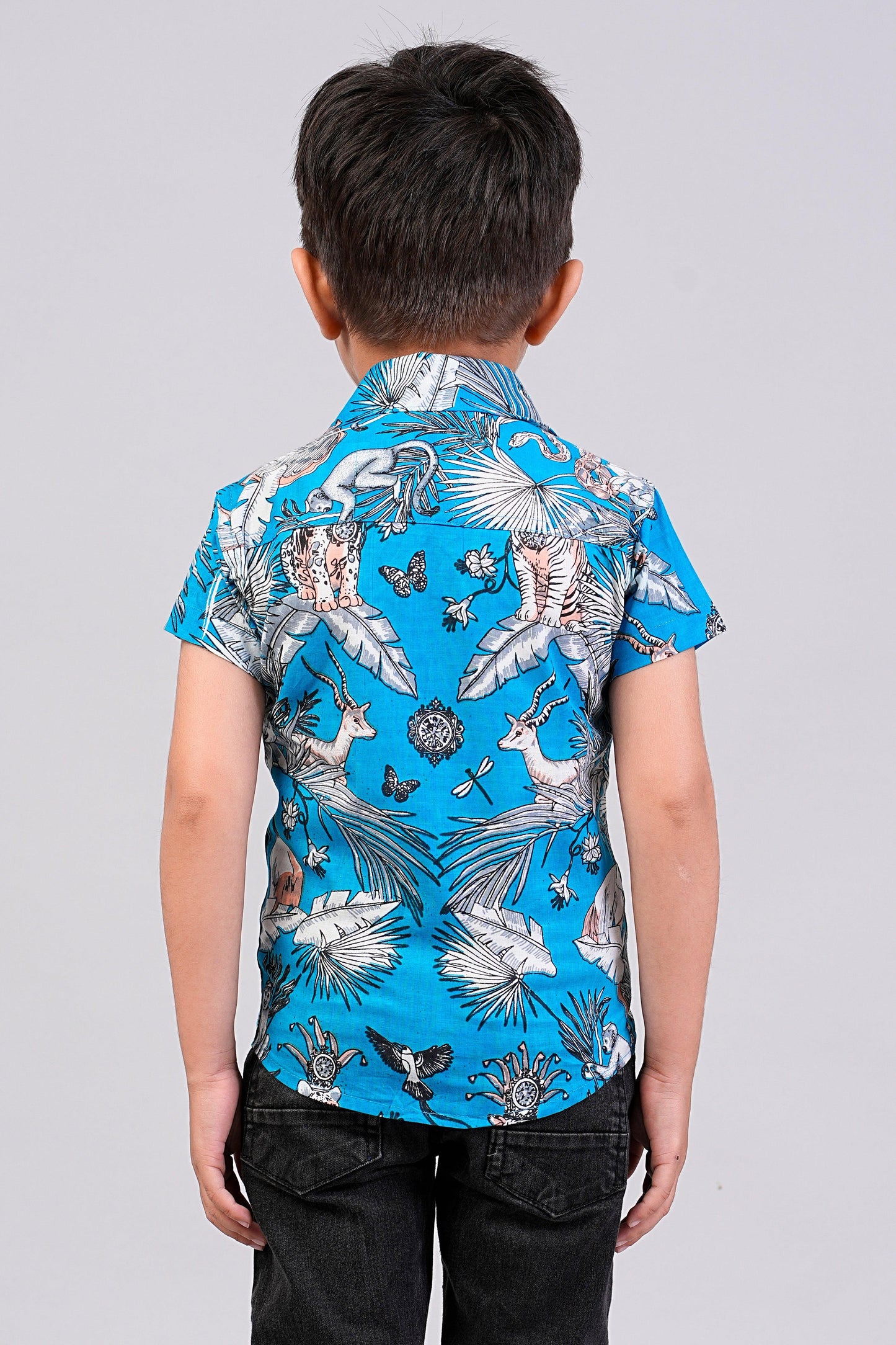 Boy's Ethnic Jungle Printed Half-Sleeves Shirts