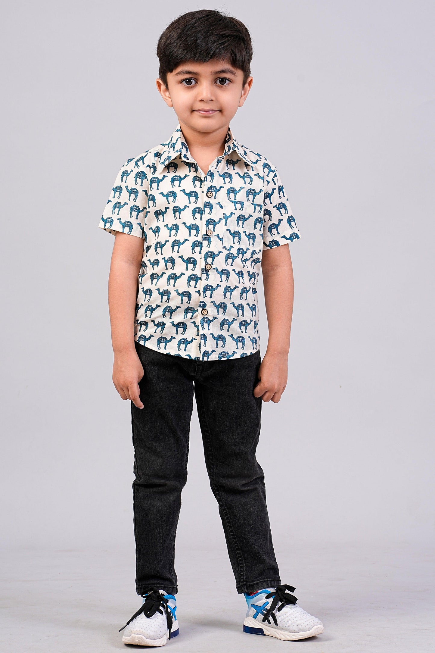 Boy's Camel Printed Half-Sleeves Shirts