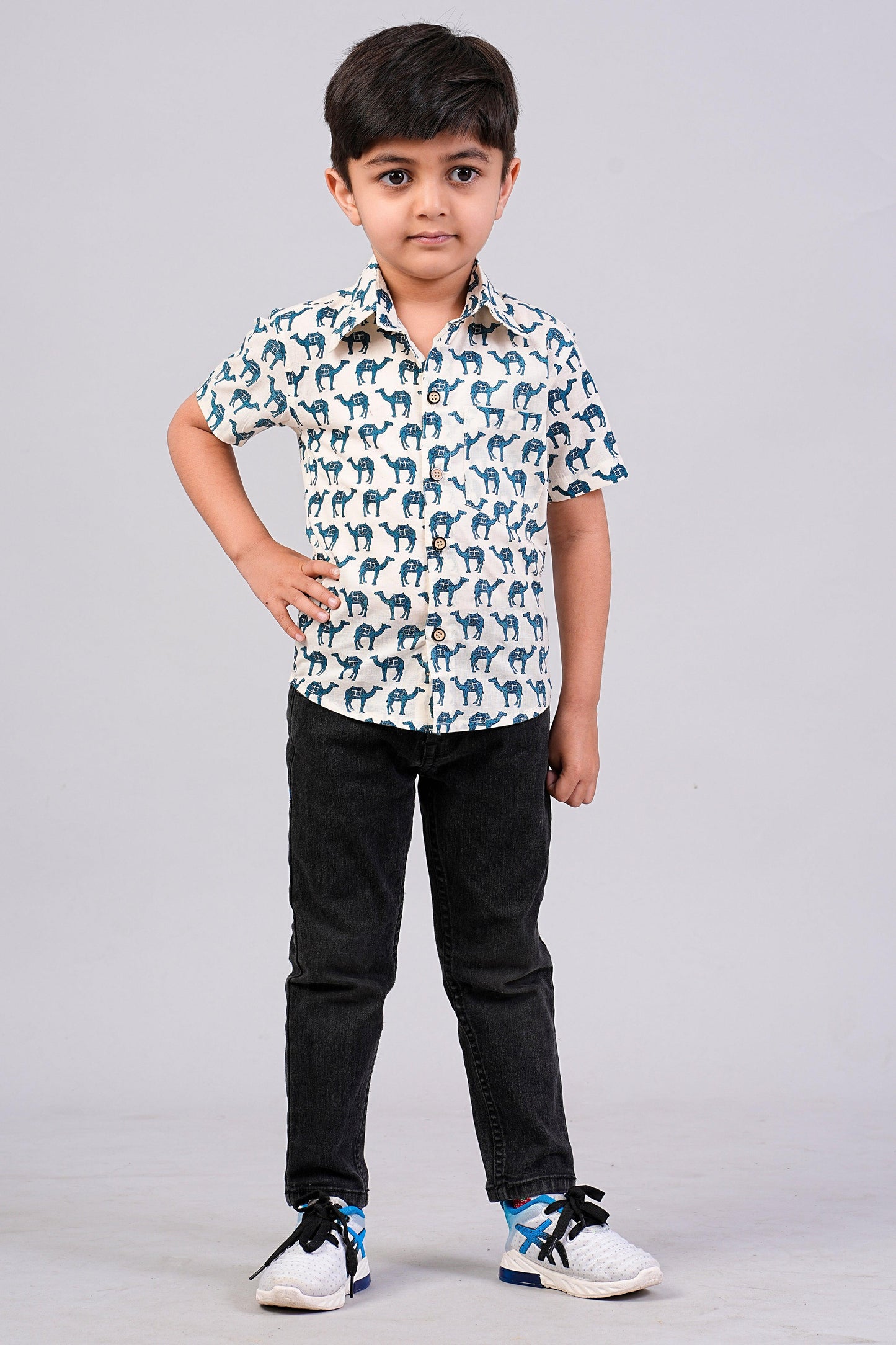 Boy's Camel Printed Half-Sleeves Shirts