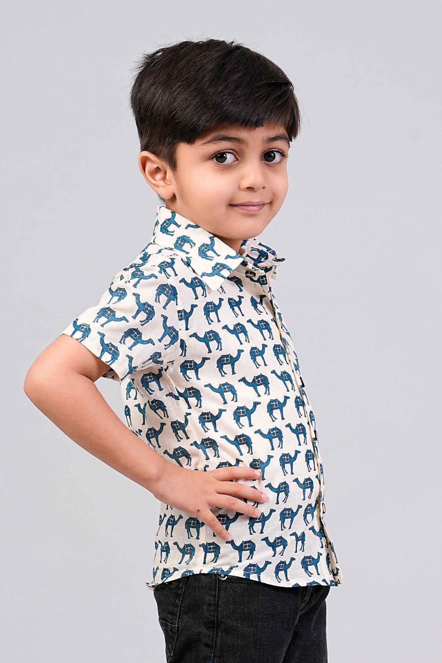 Boy's Camel Printed Half-Sleeves Shirts