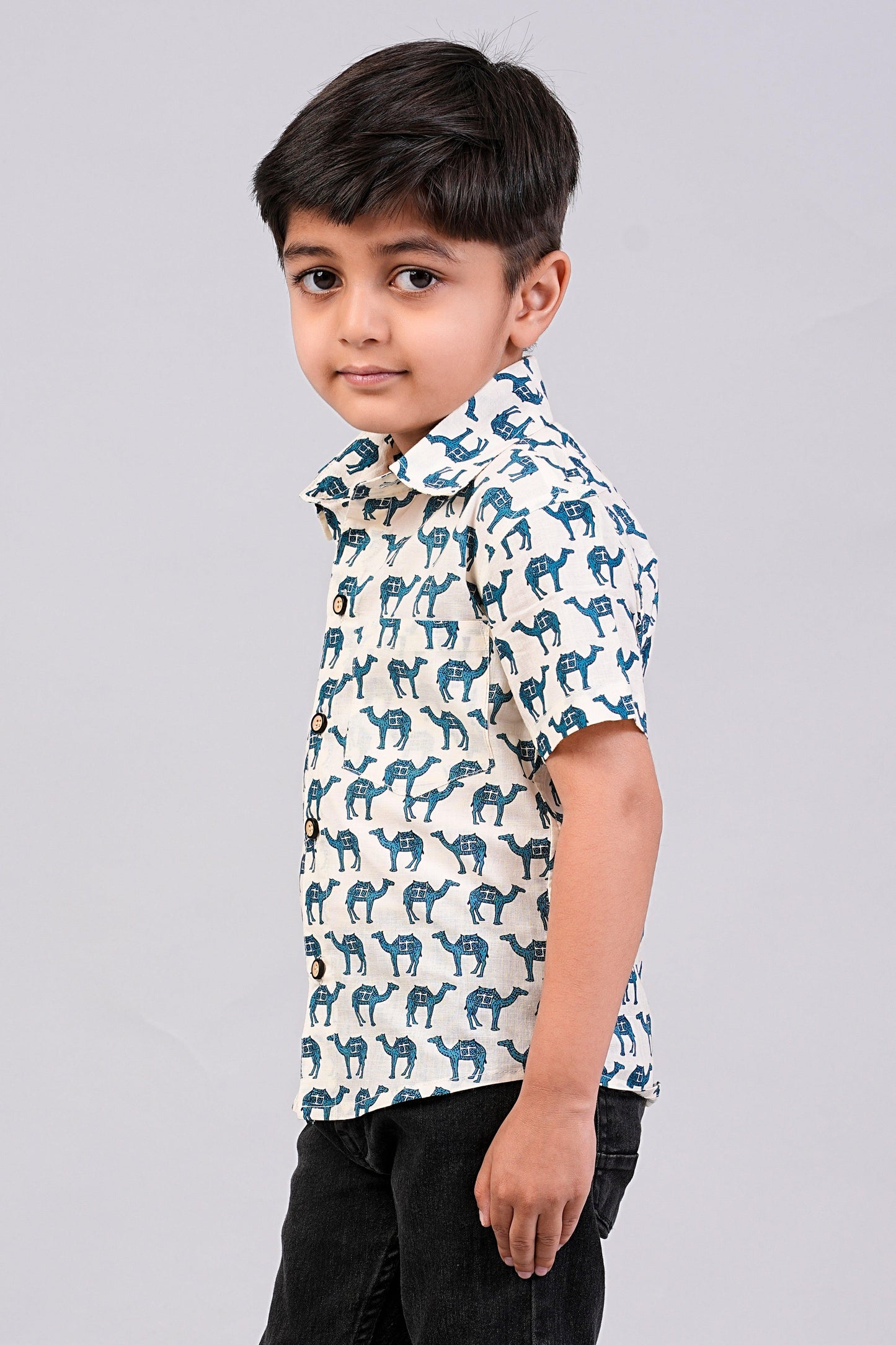 Boy's Camel Printed Half-Sleeves Shirts