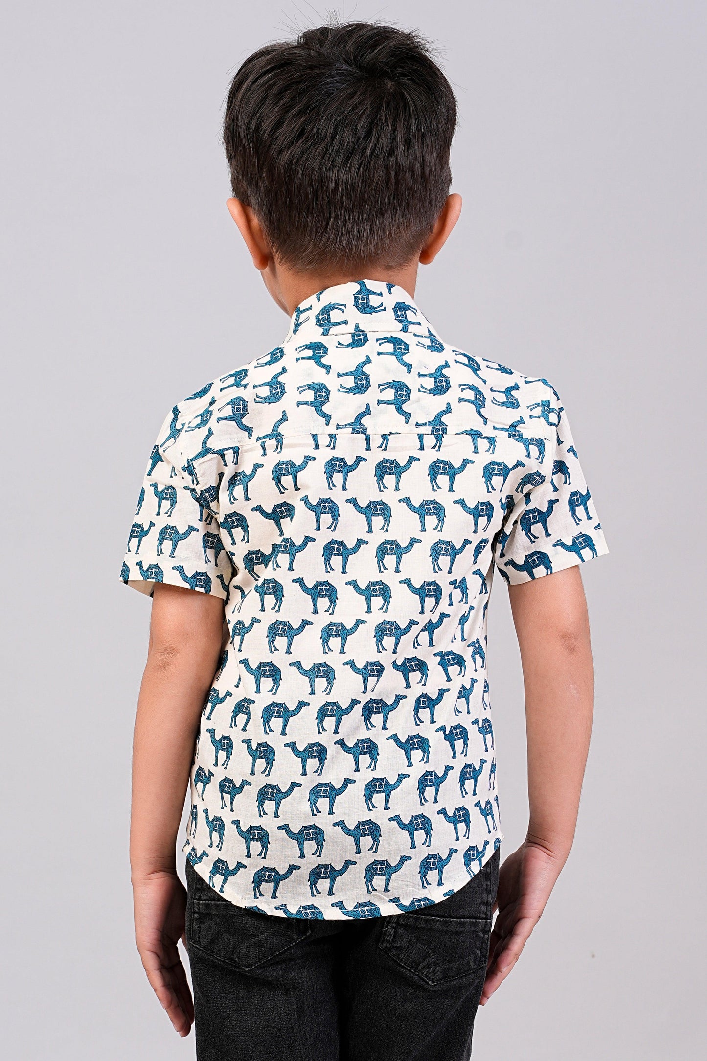 Boy's Camel Printed Half-Sleeves Shirts