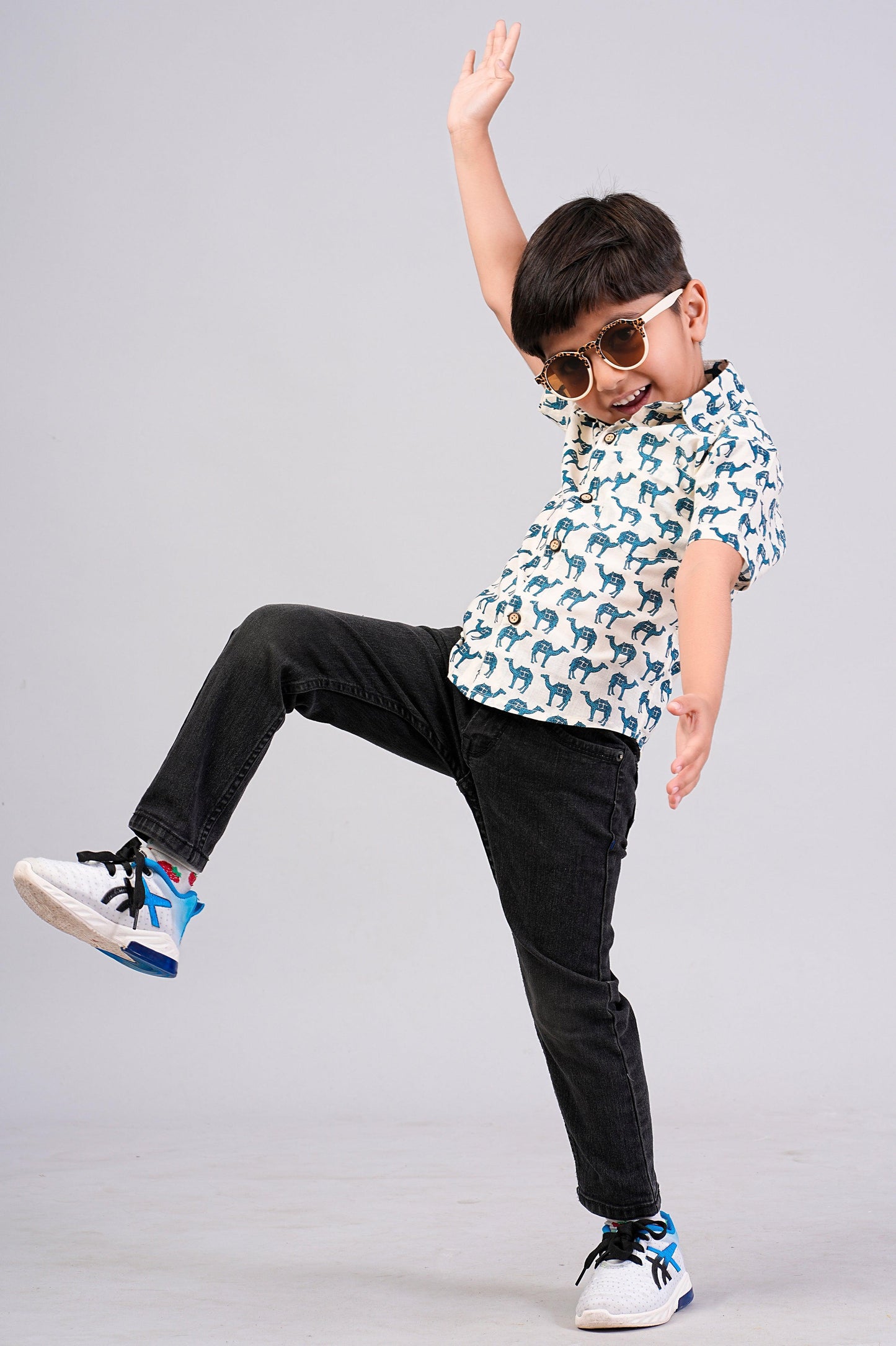 Boy's Camel Printed Half-Sleeves Shirts
