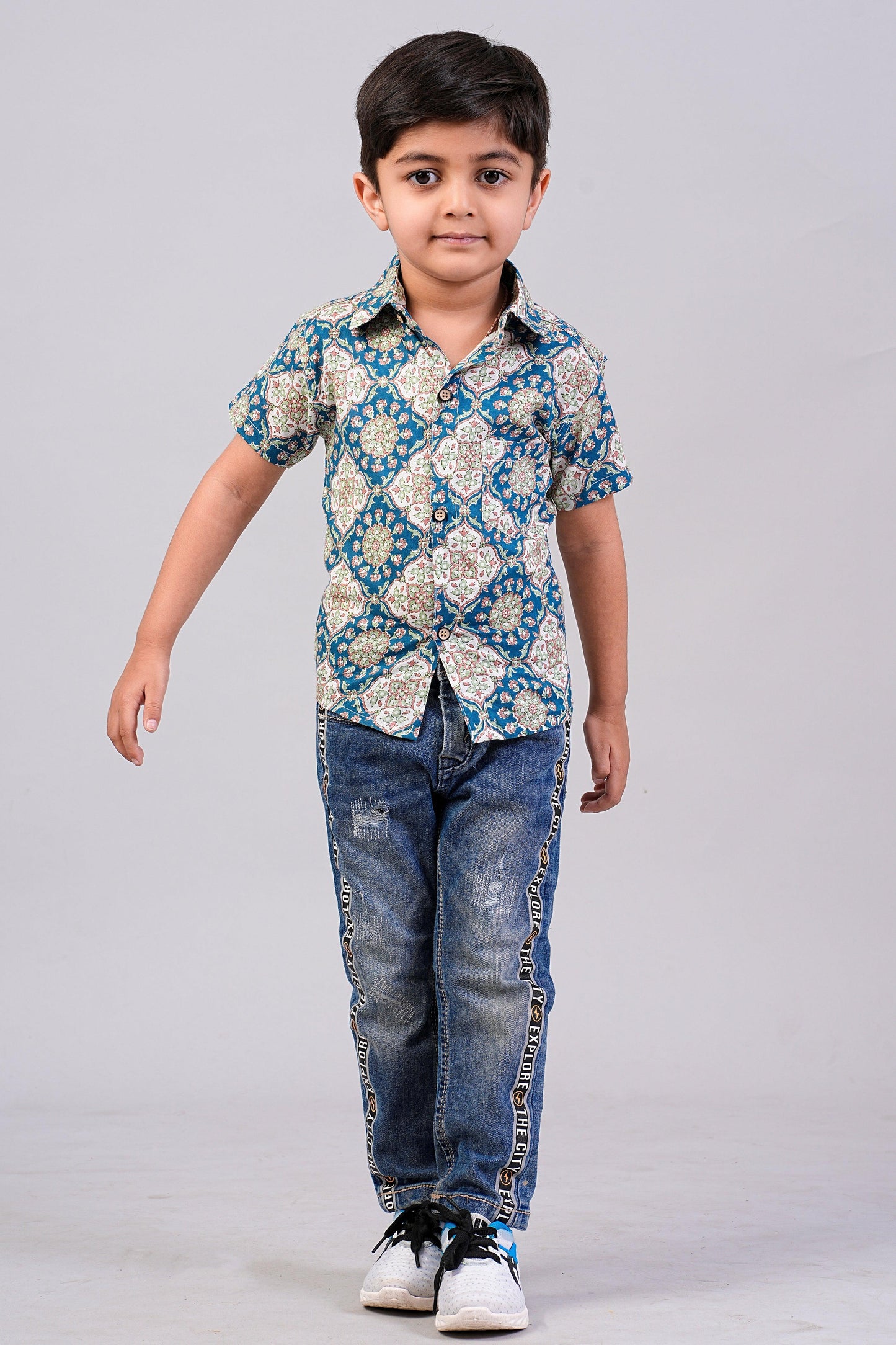 Boy's Ajrakh Printed Half-Sleeves Shirts