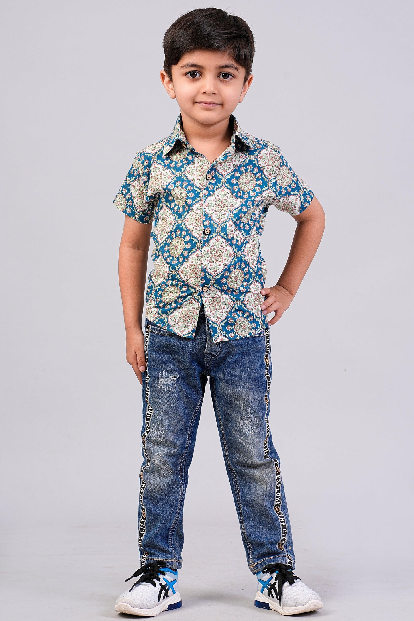 Boy's Ajrakh Printed Half-Sleeves Shirts