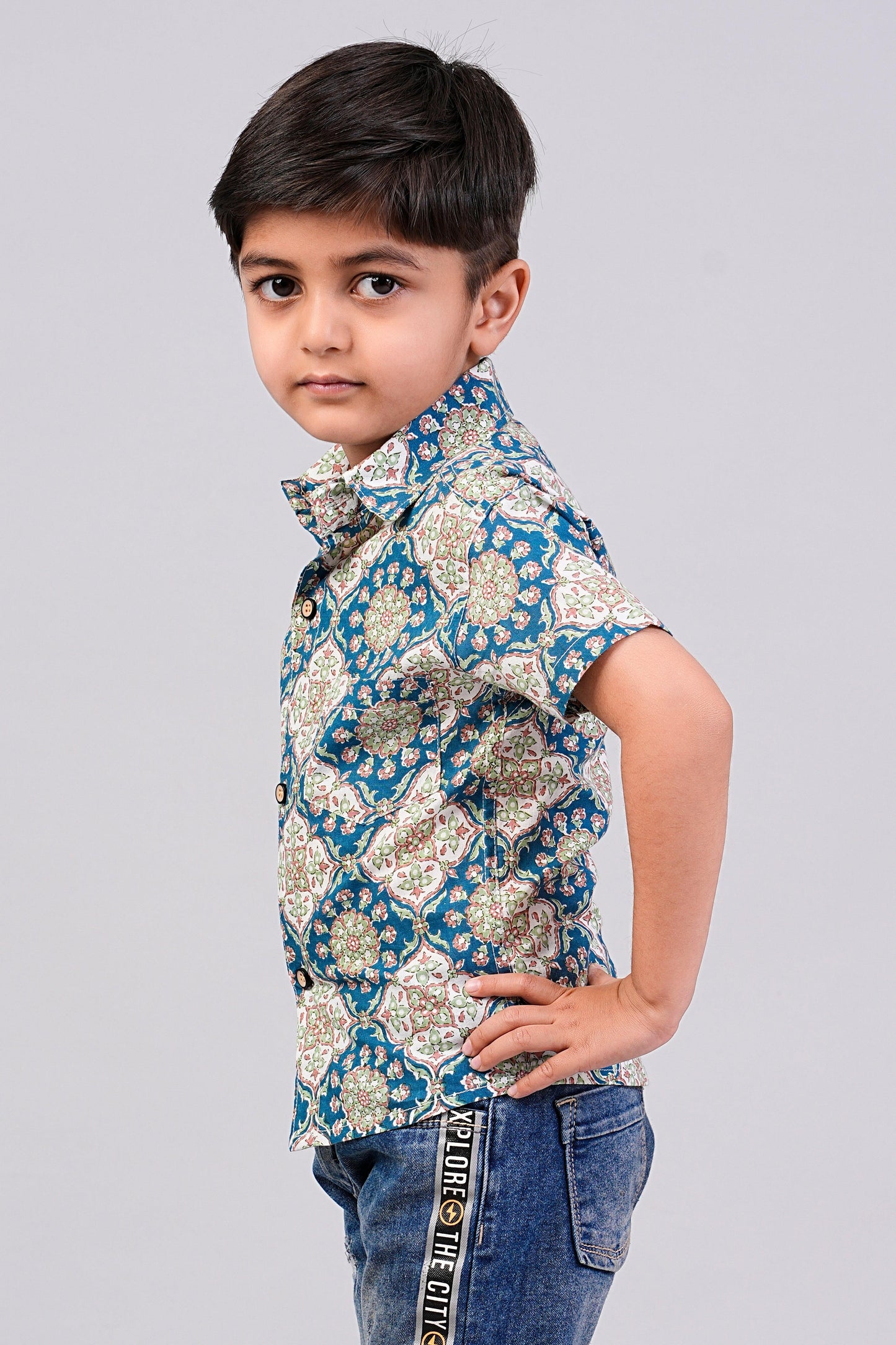 Boy's Ajrakh Printed Half-Sleeves Shirts