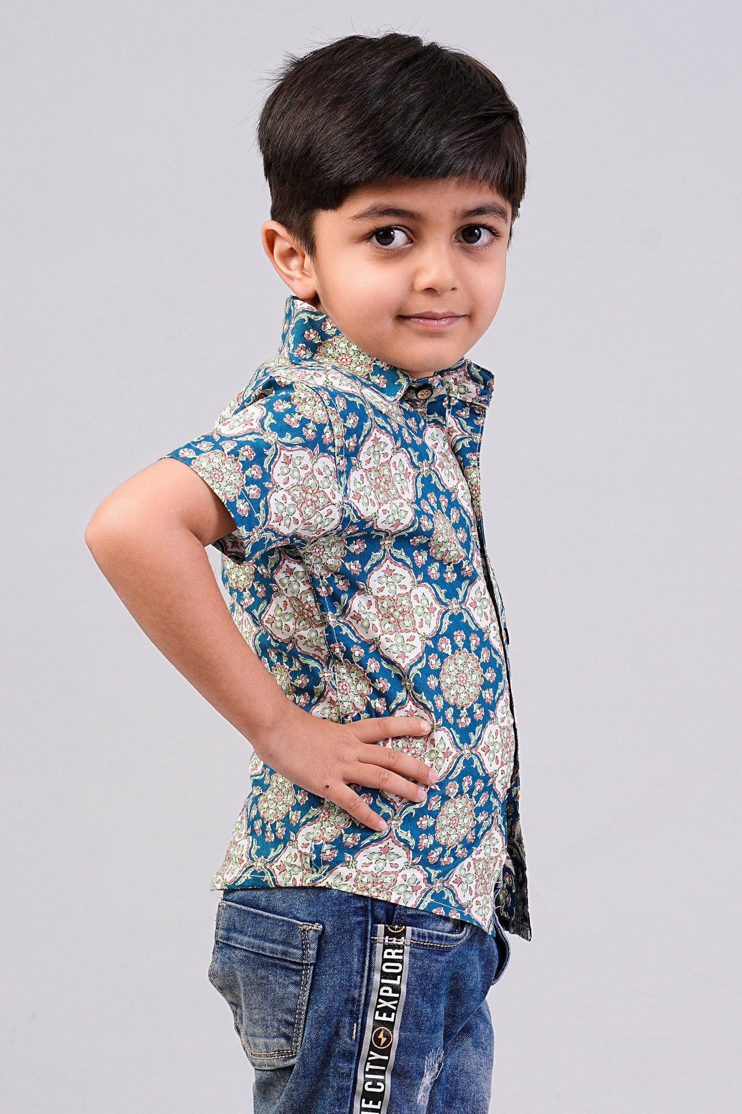 Boy's Ajrakh Printed Half-Sleeves Shirts