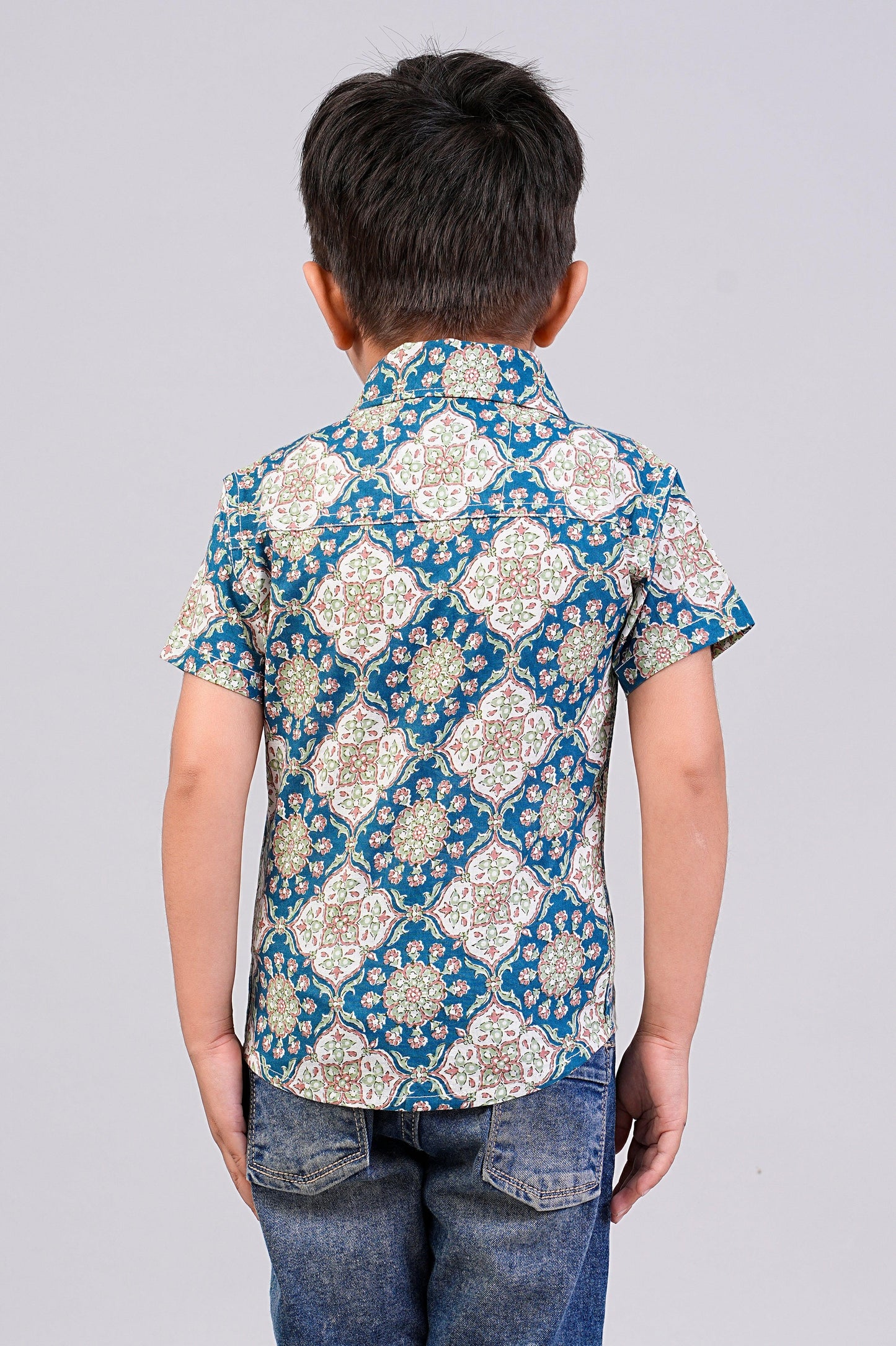 Boy's Ajrakh Printed Half-Sleeves Shirts