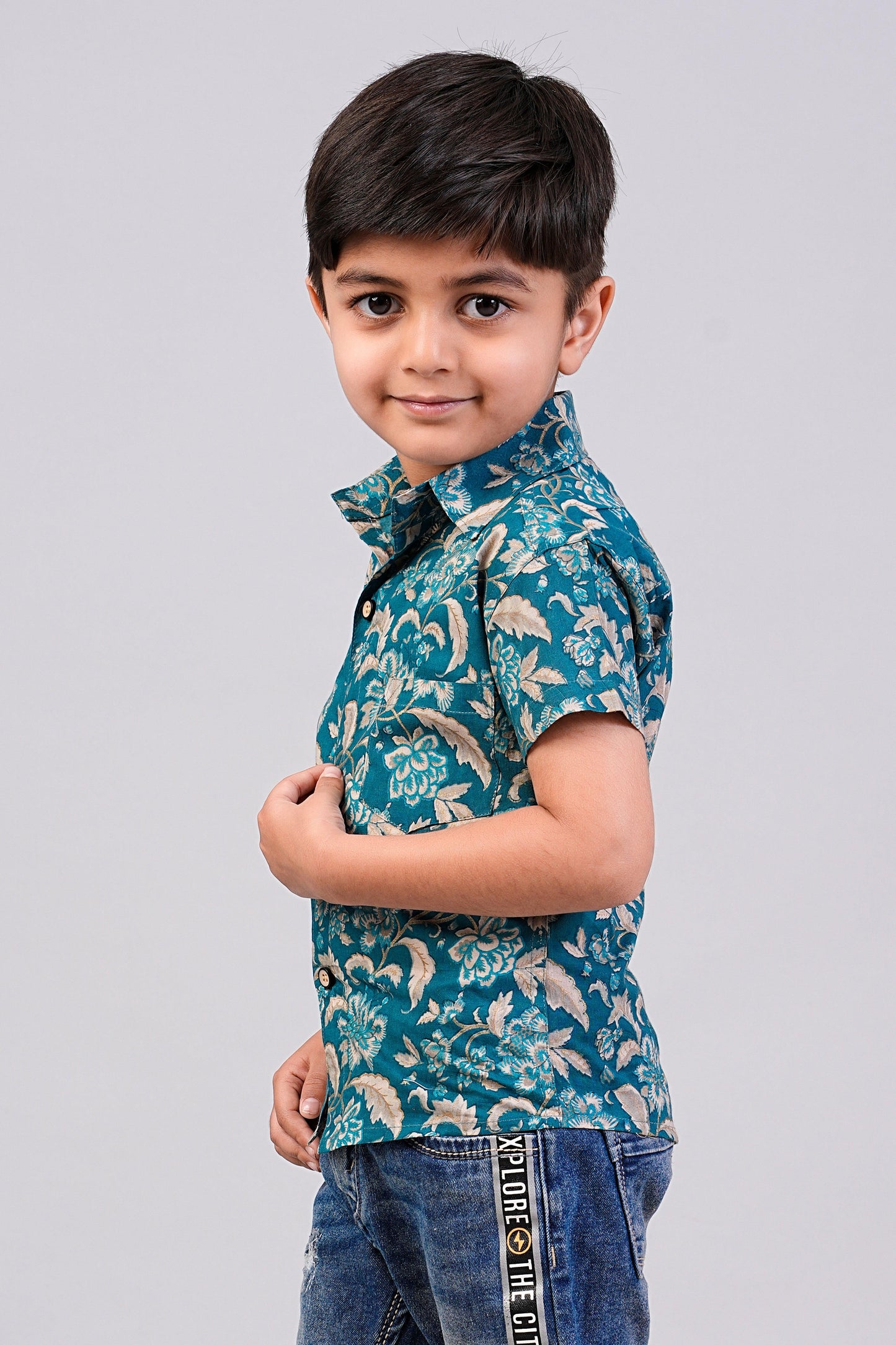 Boy's Floral Printed Half-Sleeves Shirts