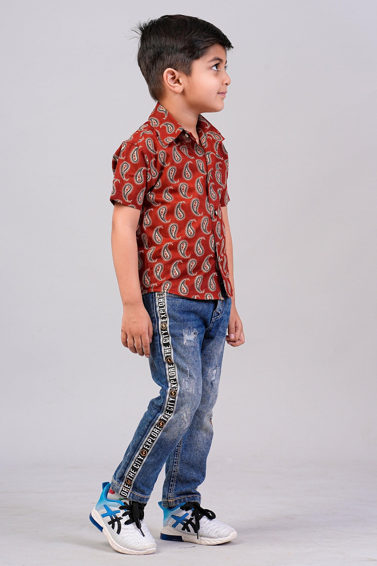 Boy's Red Paisley Printed Half-Sleeves Shirts