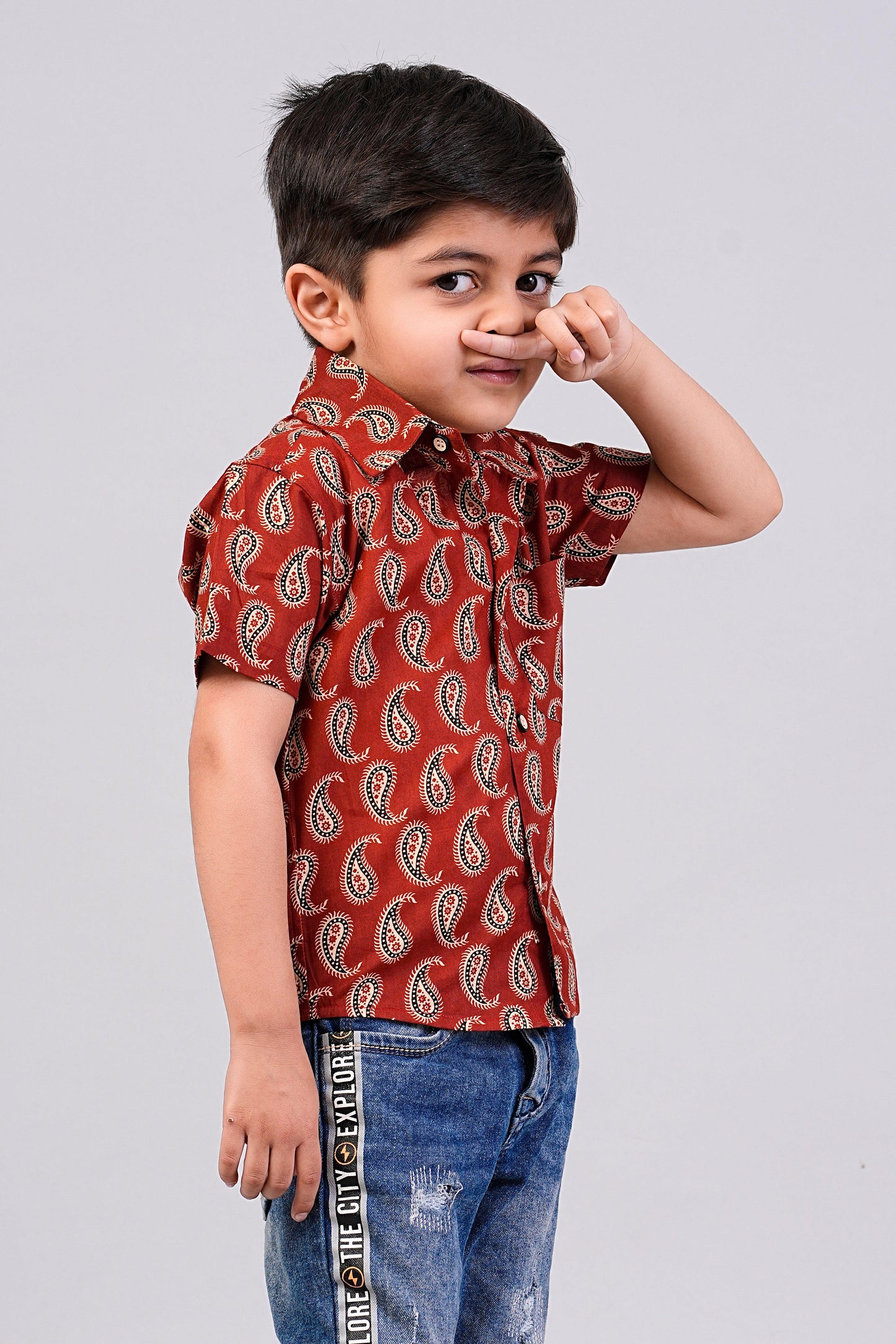 Boy's Red Paisley Printed Half-Sleeves Shirts