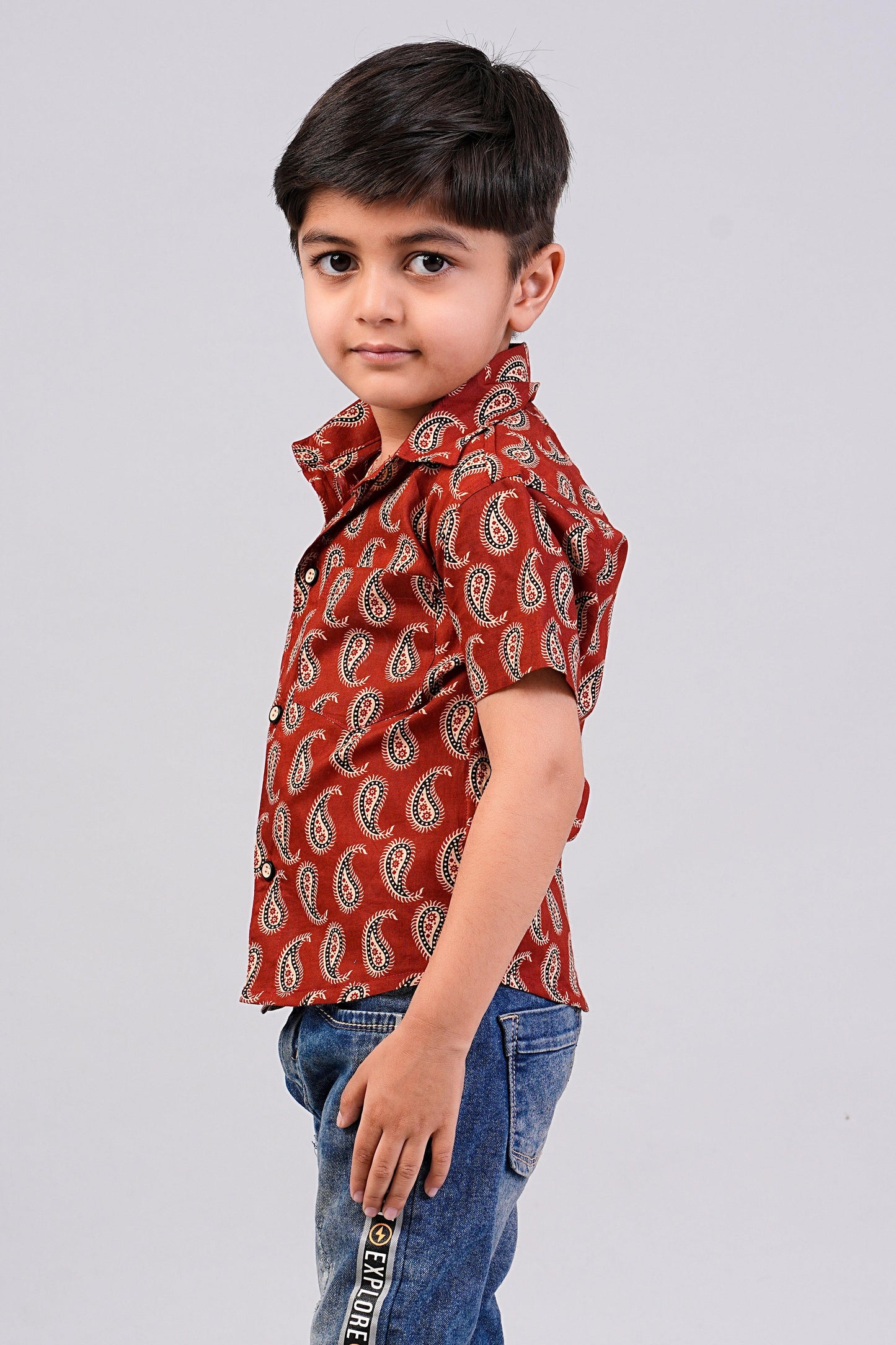 Boy's Red Paisley Printed Half-Sleeves Shirts