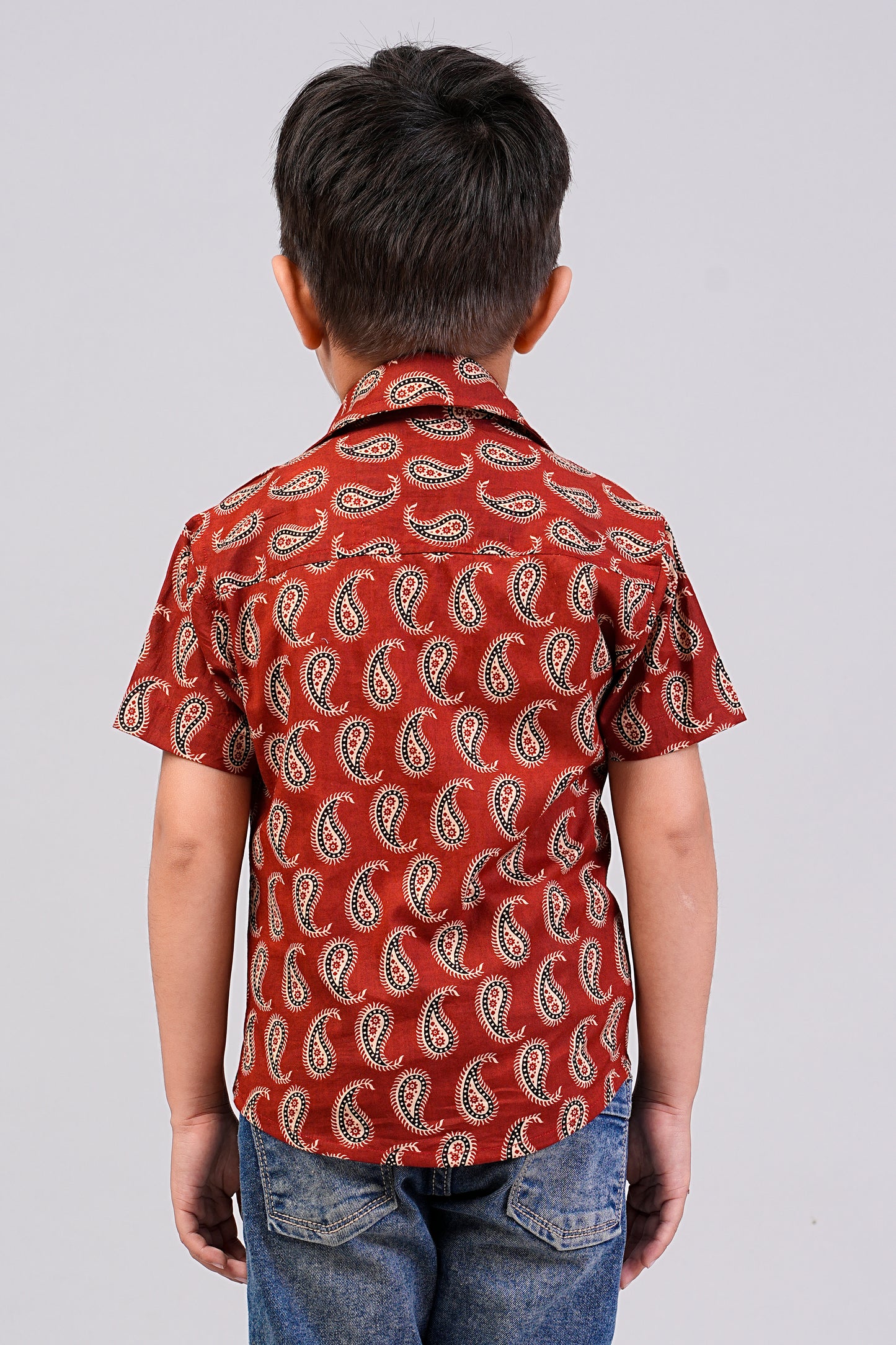 Boy's Red Paisley Printed Half-Sleeves Shirts