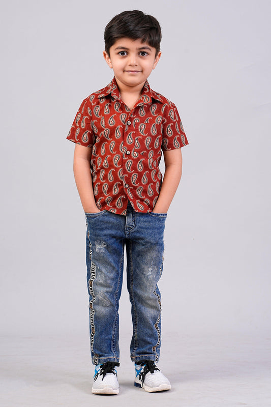 Boy's Red Paisley Printed Half-Sleeves Shirts