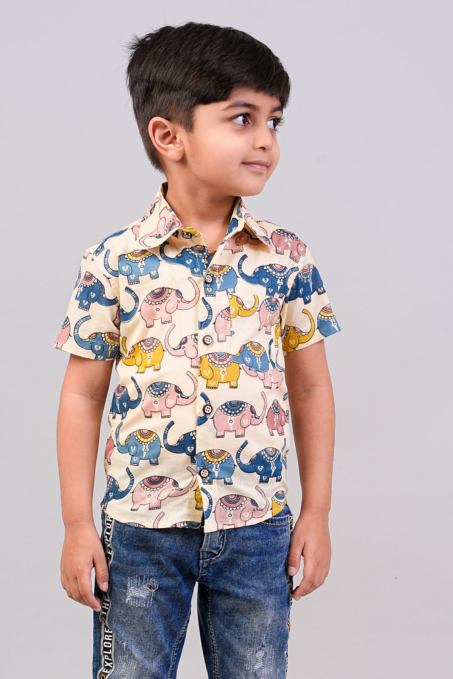 Boy's Multi Elephant Printed Half-Sleeves Shirts