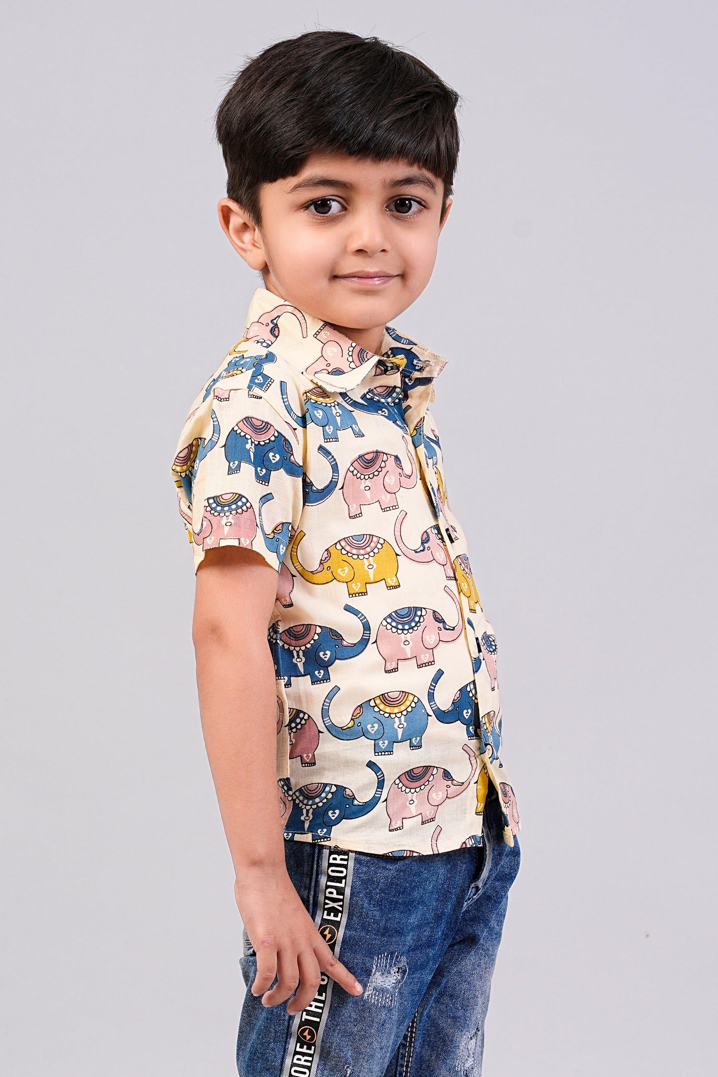 Boy's Multi Elephant Printed Half-Sleeves Shirts