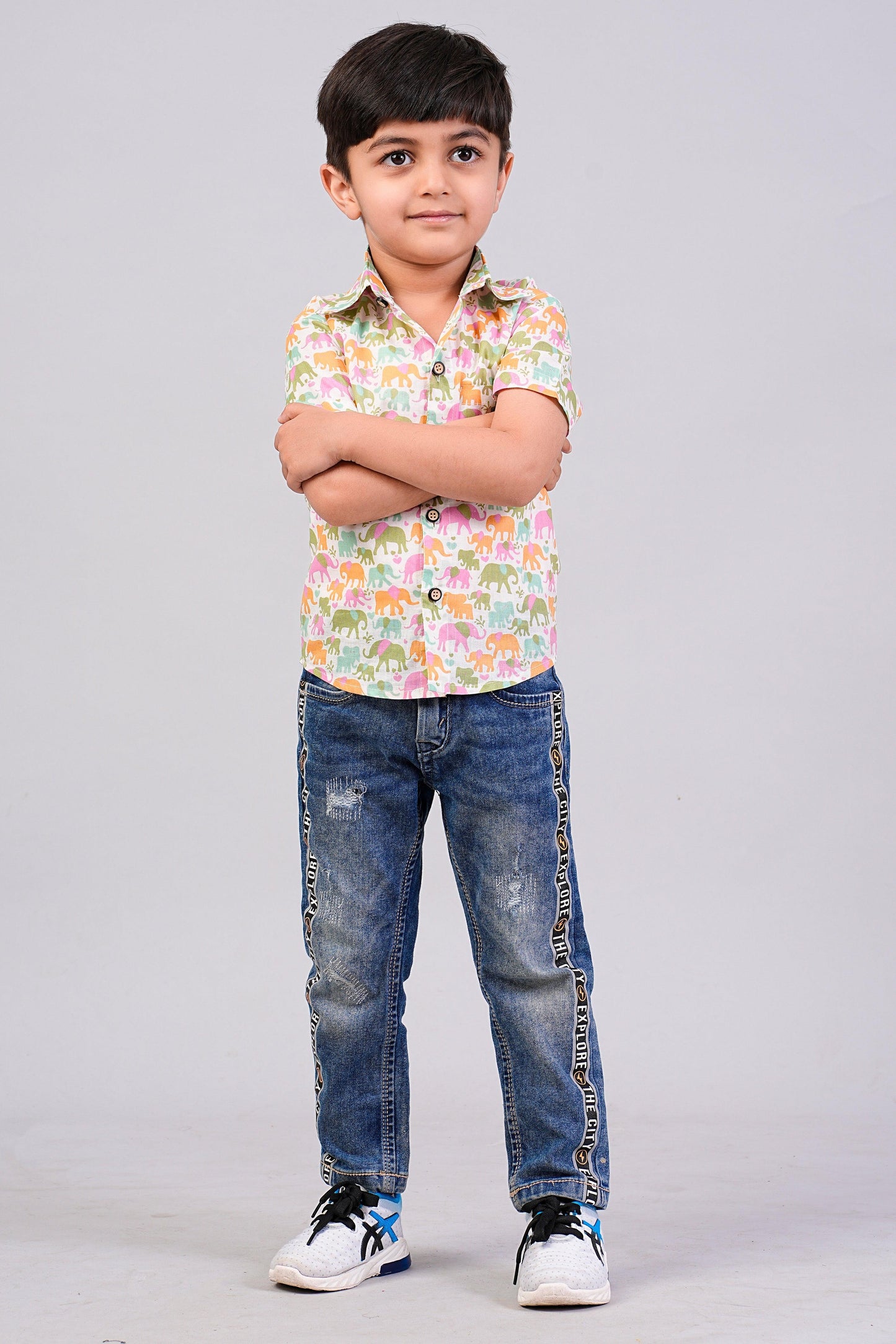 Boy's Elephant Printed Half-Sleeves Shirts