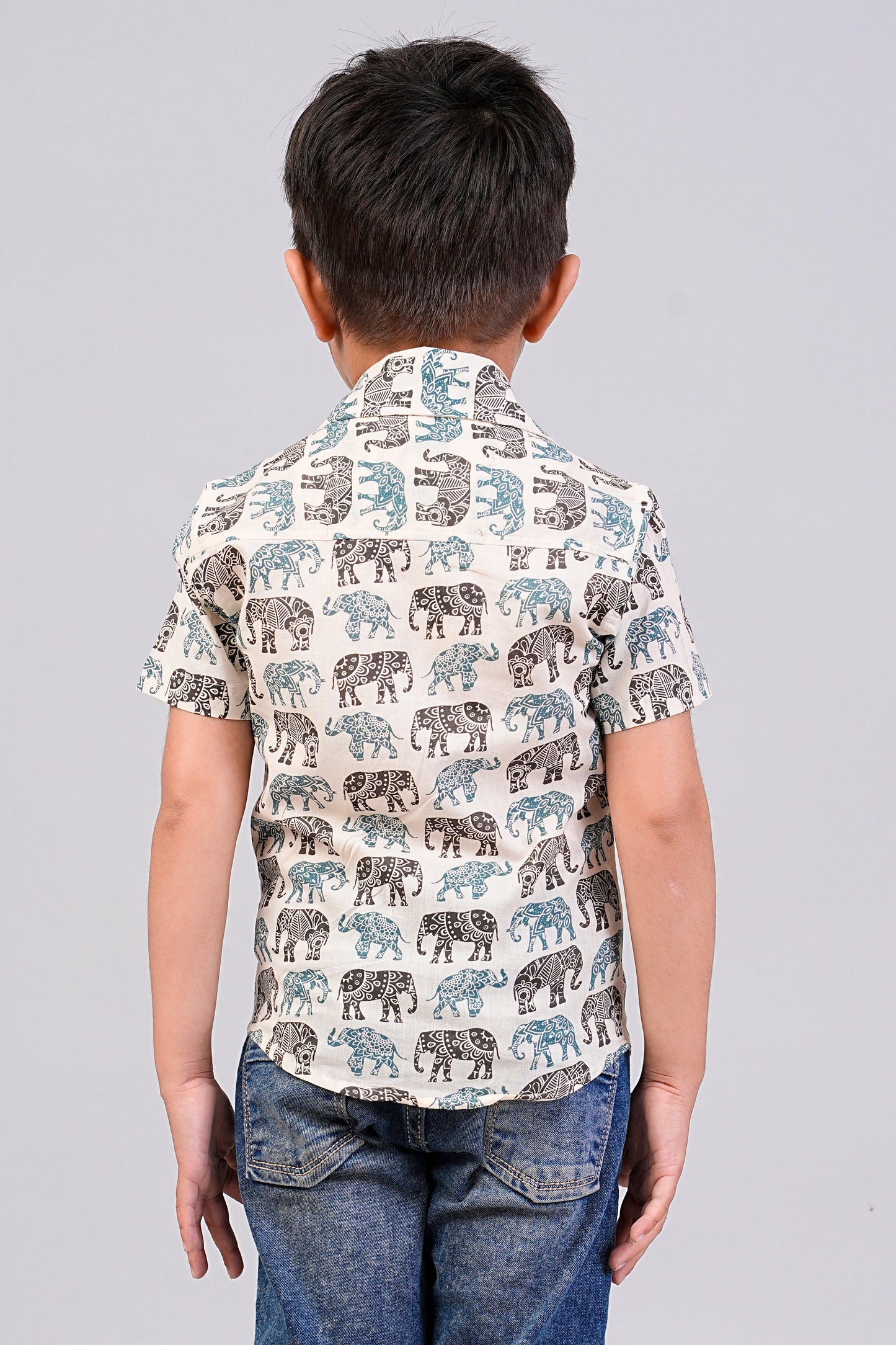Boy's Elephant Printed Half-Sleeves Shirts