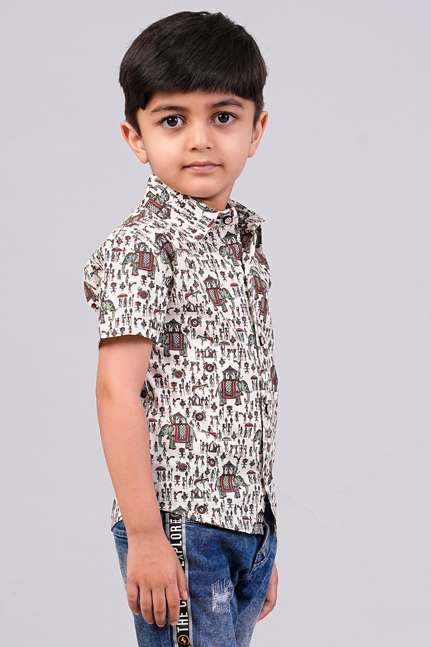 Boy's Elephant Printed Half-Sleeves Shirts