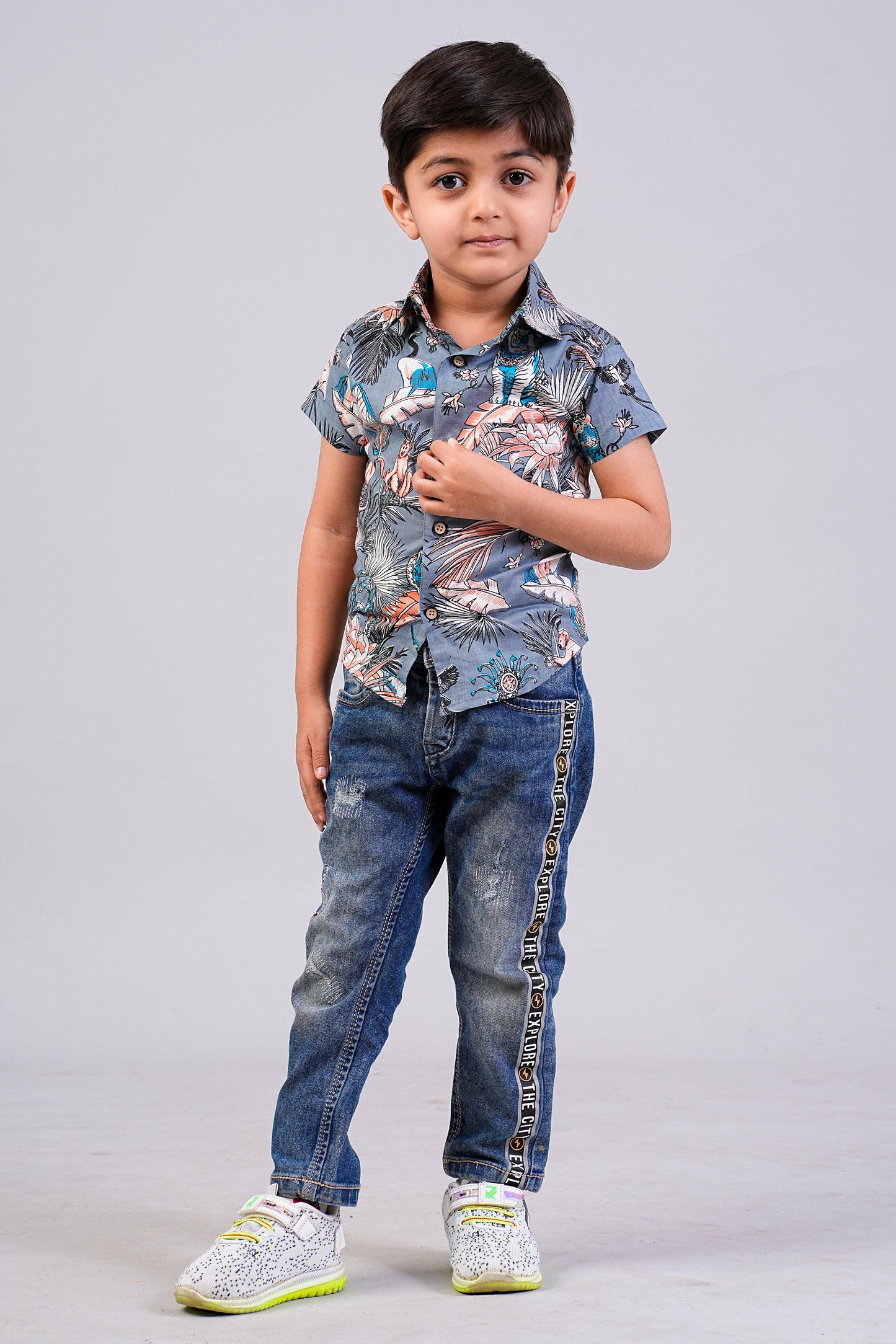 Boy's Jungle Printed Half-Sleeves Shirts