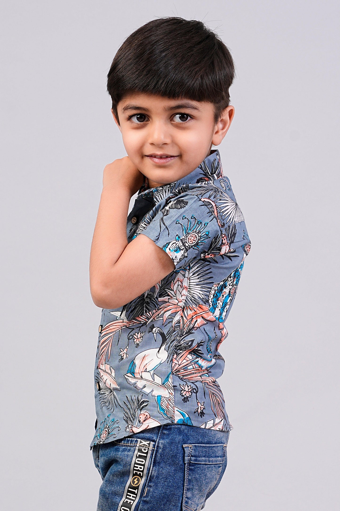 Boy's Jungle Printed Half-Sleeves Shirts
